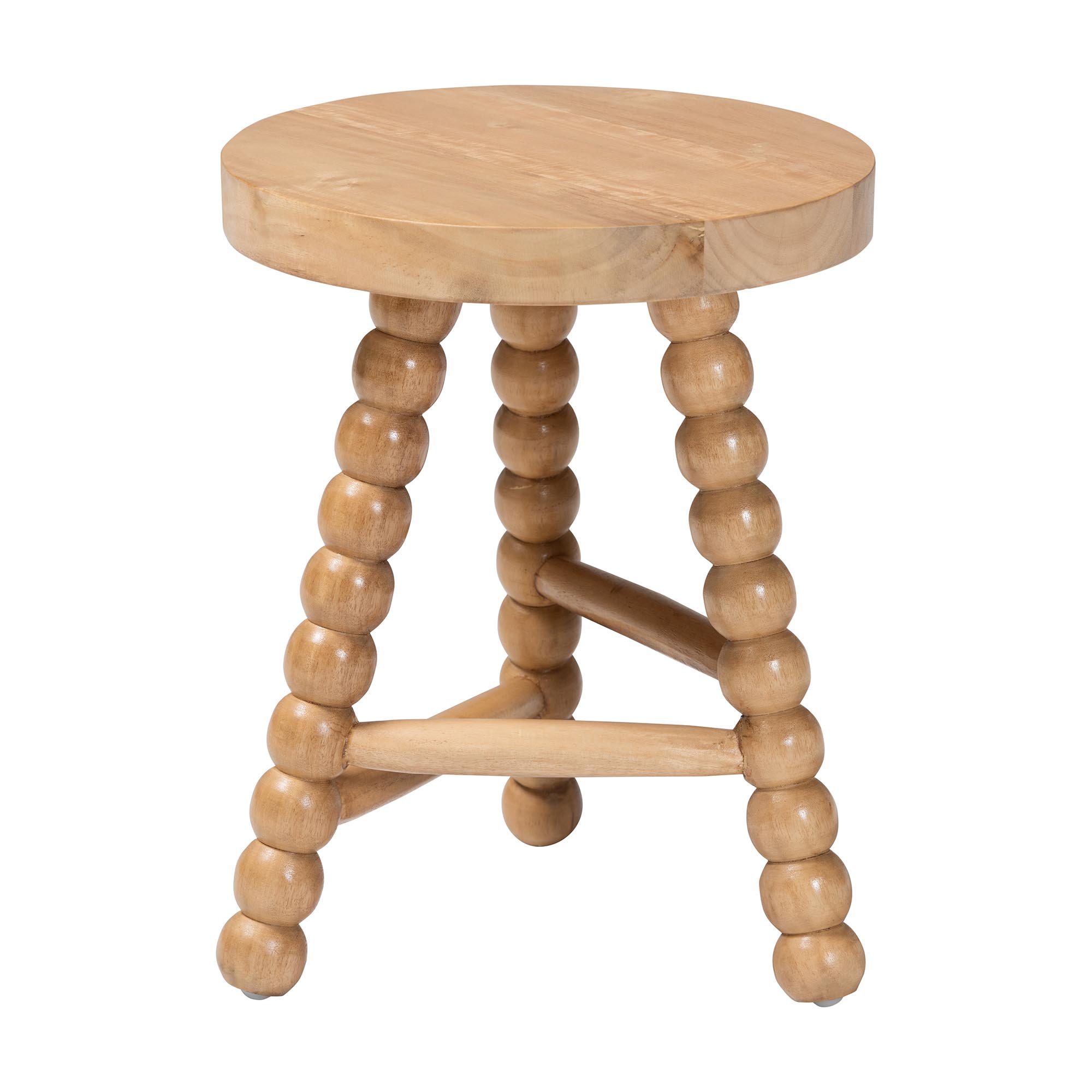 bali & pari David Acacia Wood Multipurpose Accent Stool - Turned Bobbin Decorative Side ottoman with Tripod Base, Natural Brown