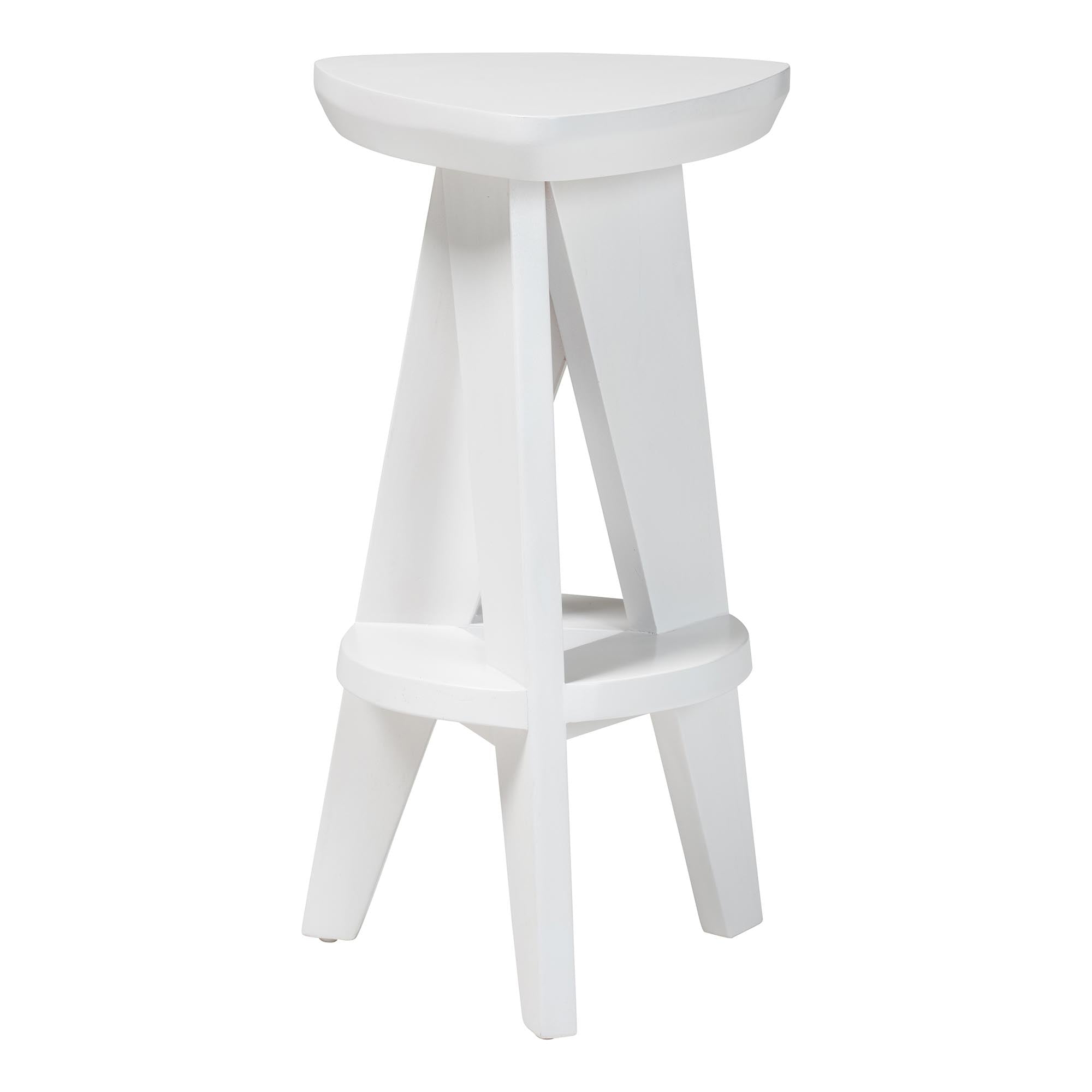bali & pari Roy Wood Counter Stool - Sculptural Backless Accent Stool with Geometric Base and Integrated Footrest, White