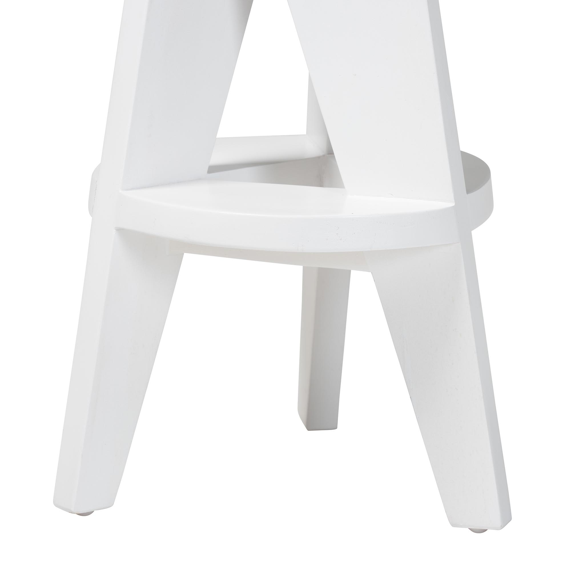 bali & pari Roy Wood Counter Stool - Sculptural Backless Accent Stool with Geometric Base and Integrated Footrest, White