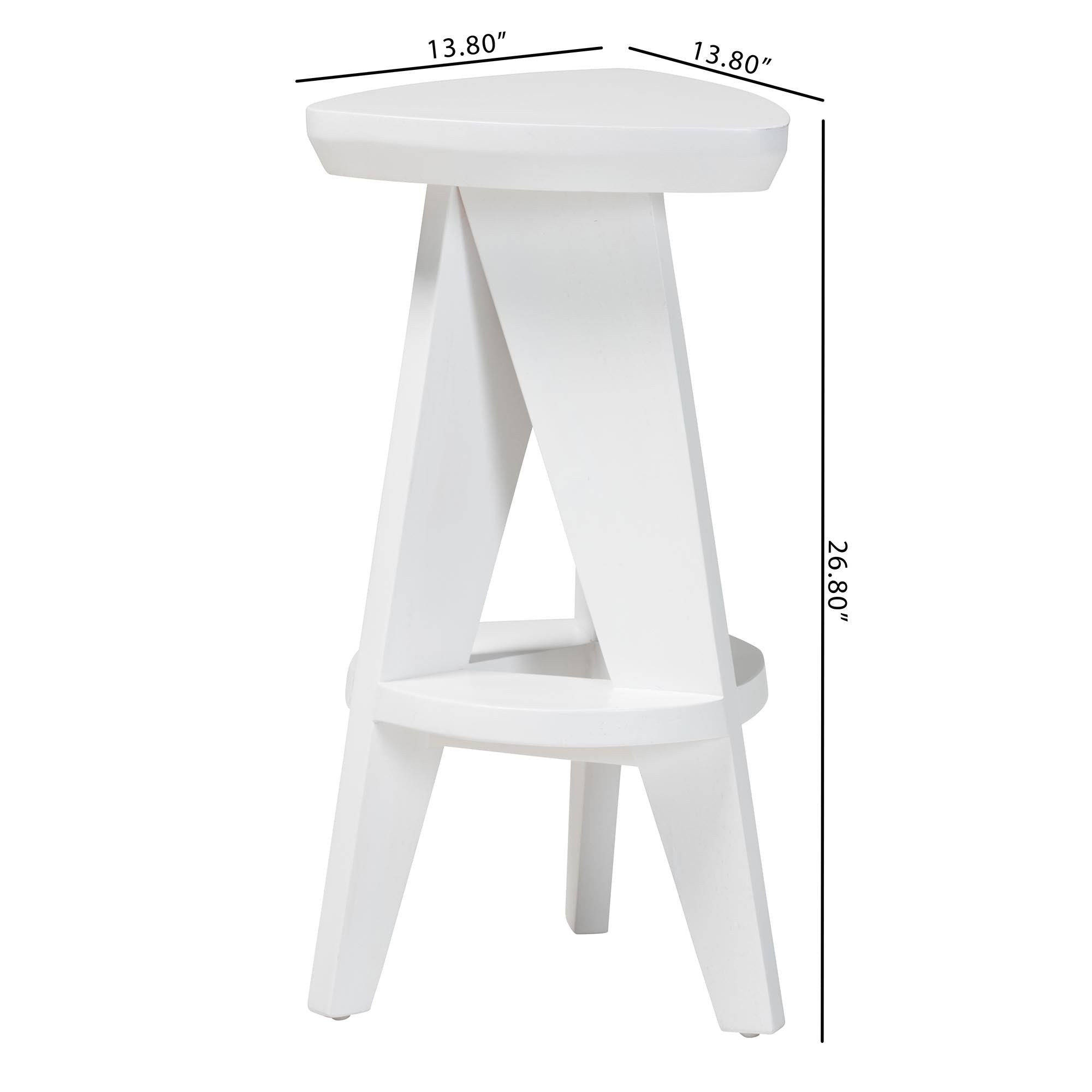 bali & pari Roy Wood Counter Stool - Sculptural Backless Accent Stool with Geometric Base and Integrated Footrest, White