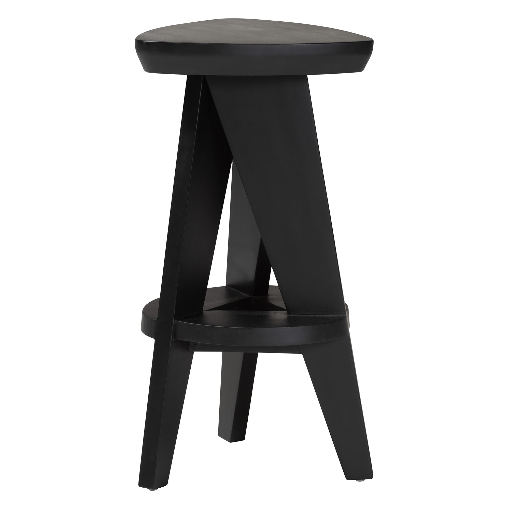 bali & pari Roy Wood Counter Stool - Sculptural Backless Accent Stool with Geometric Base and Integrated Footrest, Black