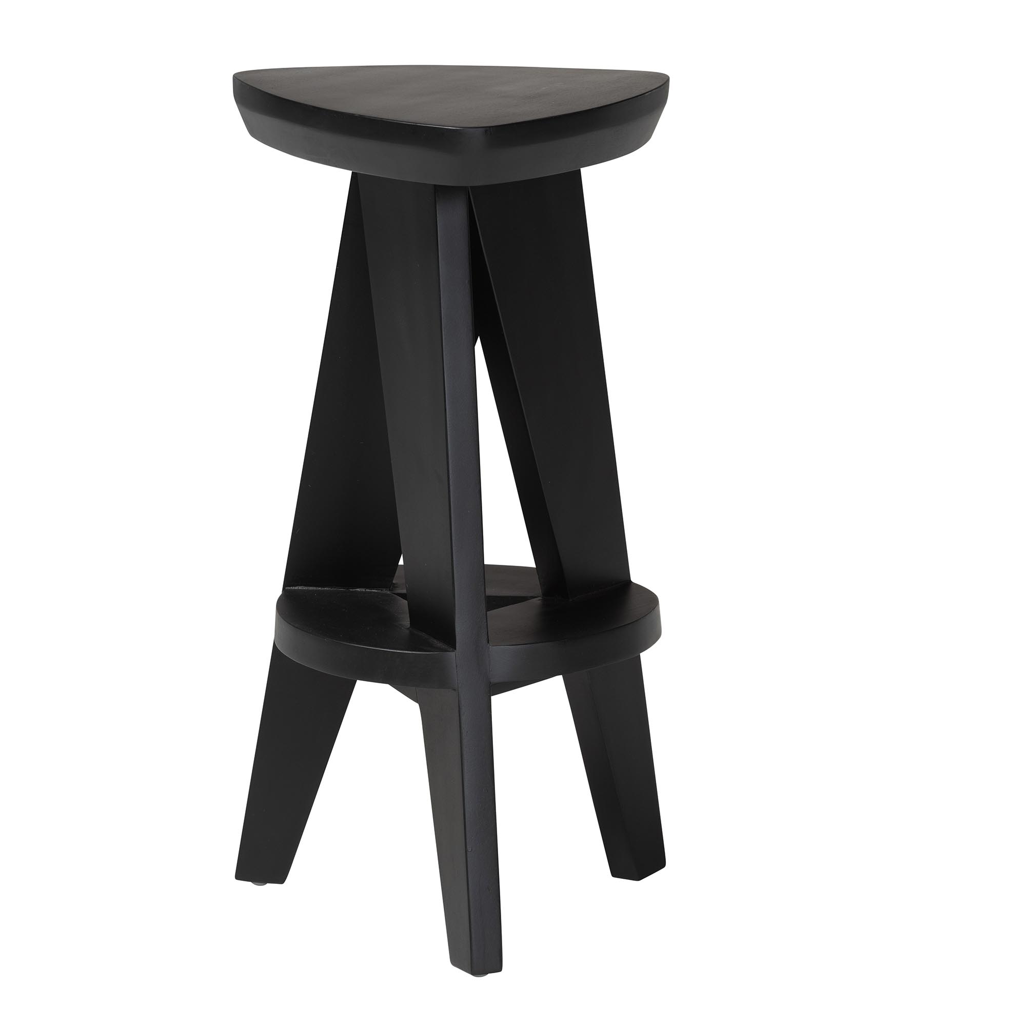 bali & pari Roy Wood Counter Stool - Sculptural Backless Accent Stool with Geometric Base and Integrated Footrest, Black