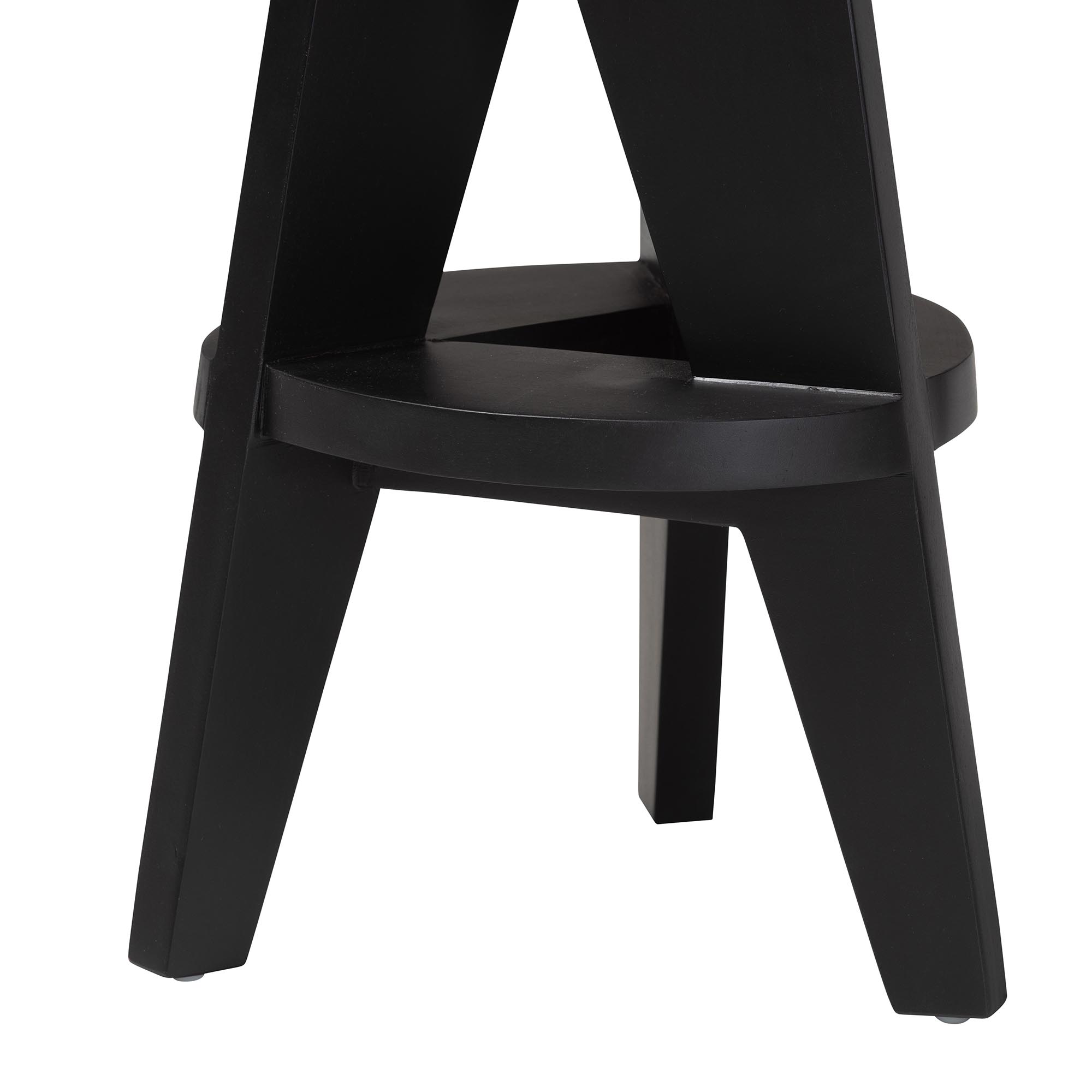 bali & pari Roy Wood Counter Stool - Sculptural Backless Accent Stool with Geometric Base and Integrated Footrest, Black