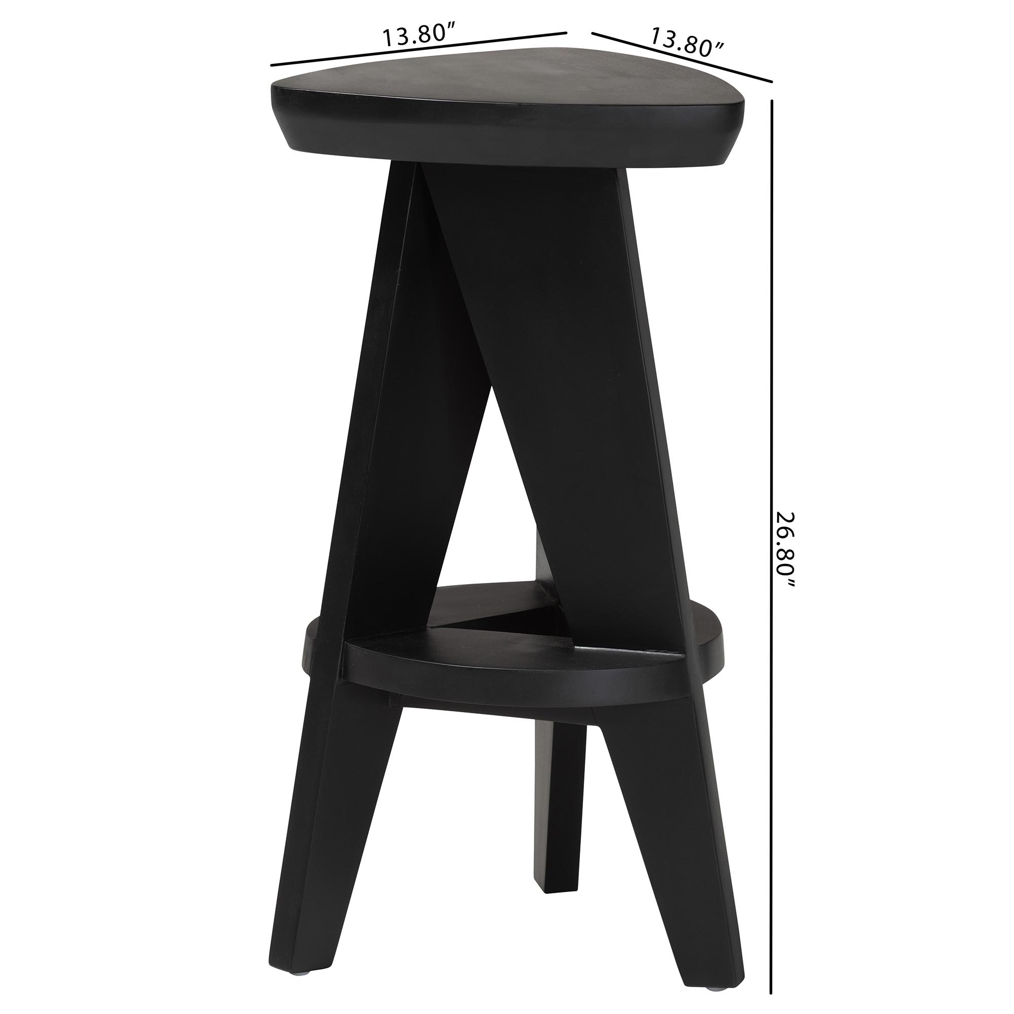 bali & pari Roy Wood Counter Stool - Sculptural Backless Accent Stool with Geometric Base and Integrated Footrest, Black