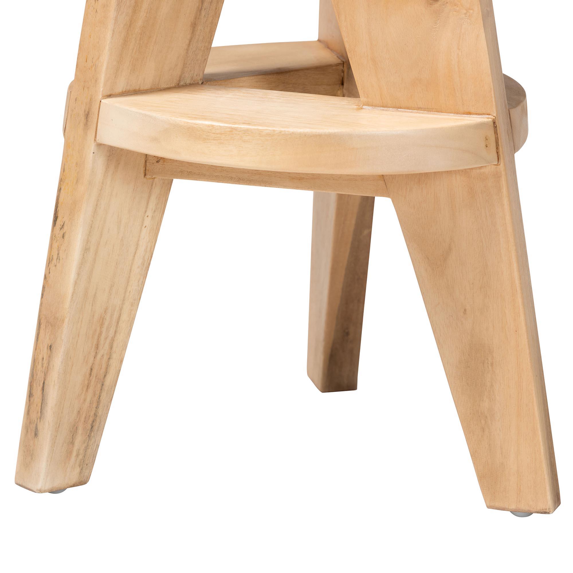 bali & pari Roy Wood Counter Stool - Sculptural Backless Accent Stool with Geometric Base and Integrated Footrest, Natural Brown
