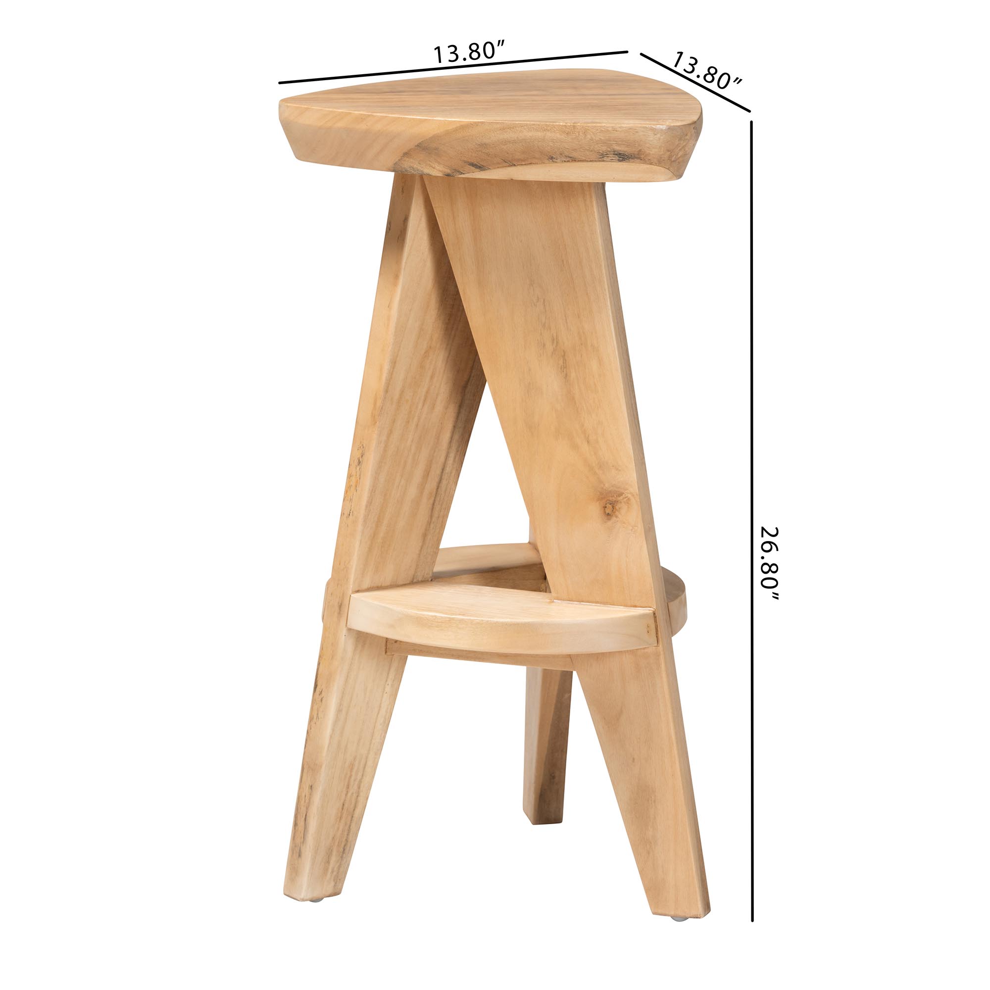 bali & pari Roy Wood Counter Stool - Sculptural Backless Accent Stool with Geometric Base and Integrated Footrest, Natural Brown