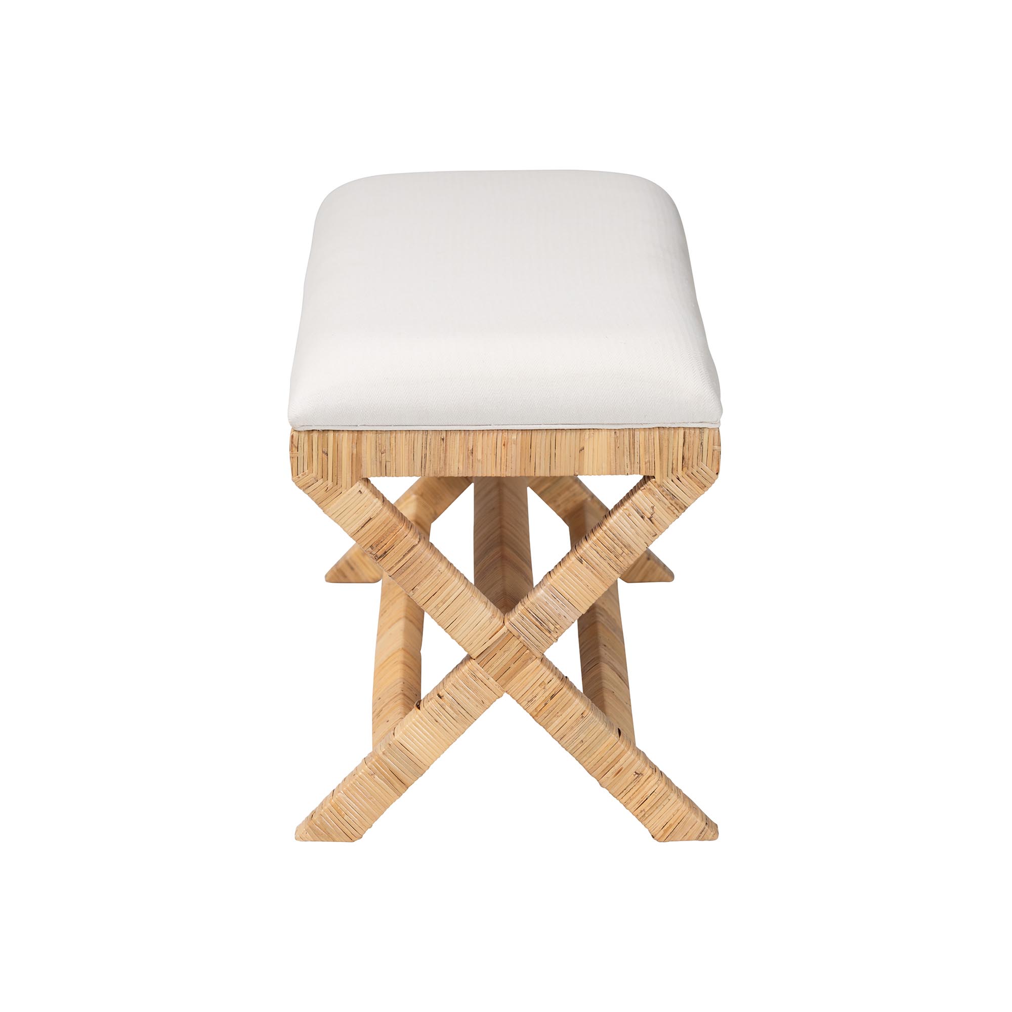bali & pari Christy Natural Rattan Bench - Hand Wrapped Wicker Accent Seating with Upholstered Cushion and Crisscross Frame
