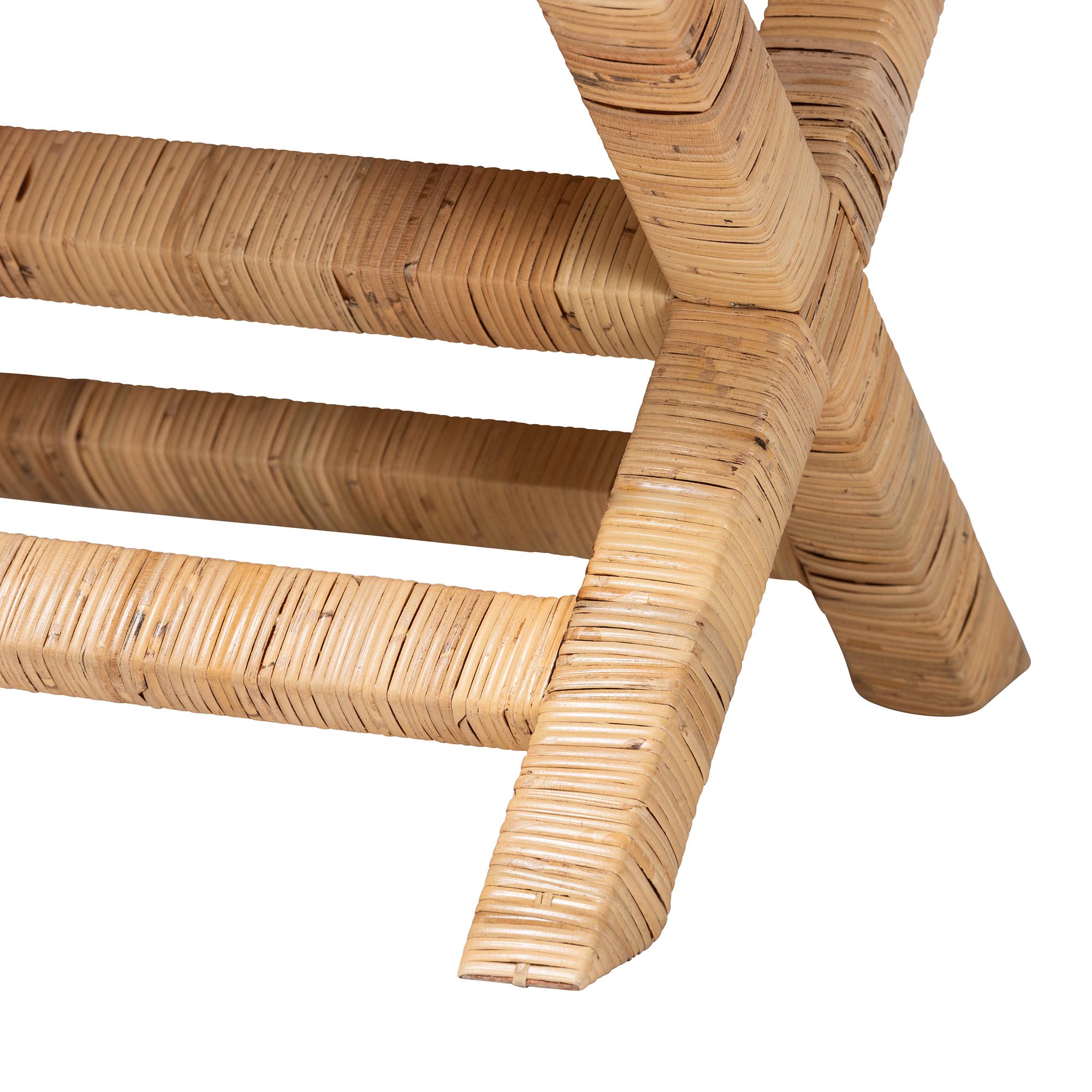 bali & pari Christy Natural Rattan Bench - Hand Wrapped Wicker Accent Seating with Upholstered Cushion and Crisscross Frame