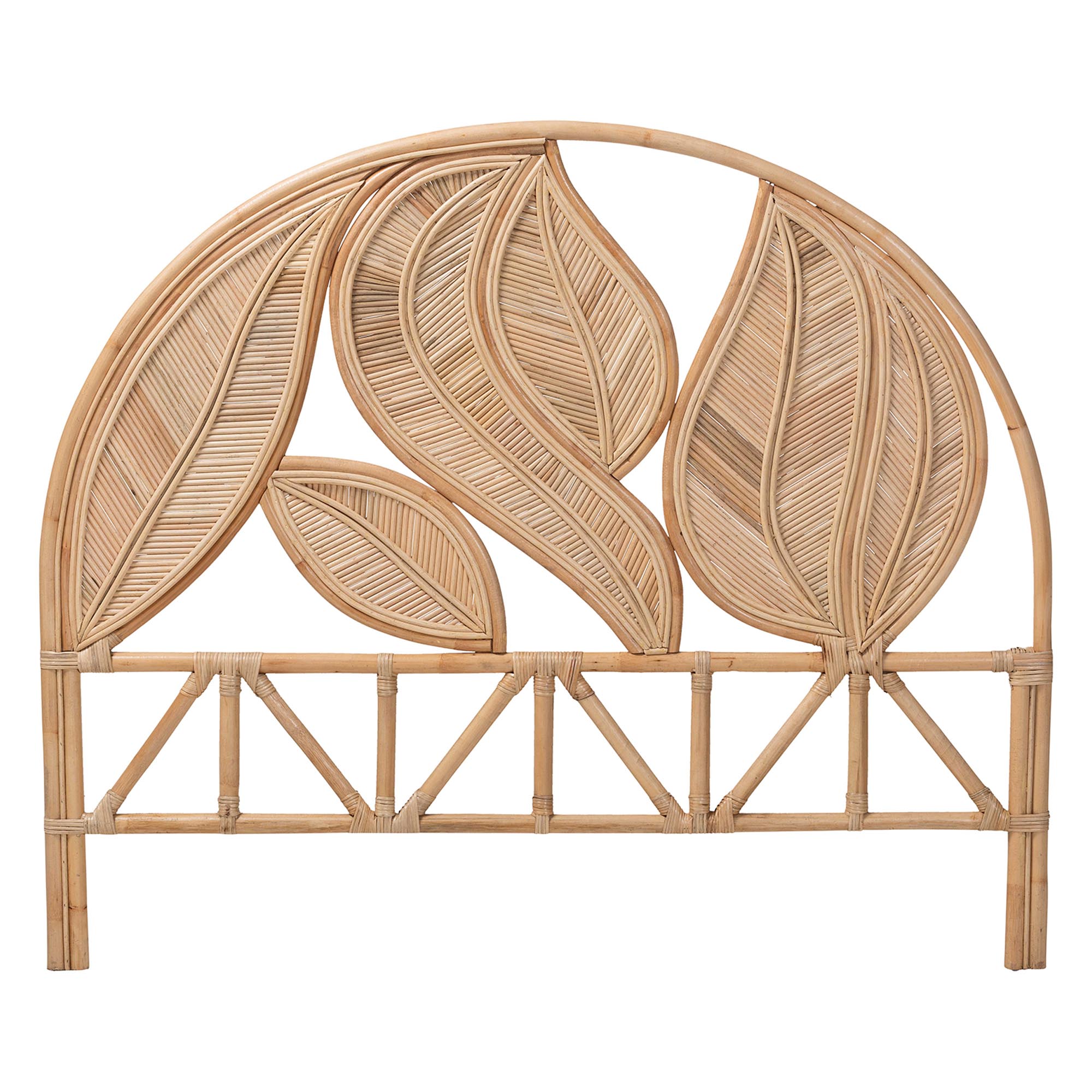 bali & pari Lifen Natural Rattan Standalone Headboard - Handcrafted Panel Headboard with Leaf Motif, King