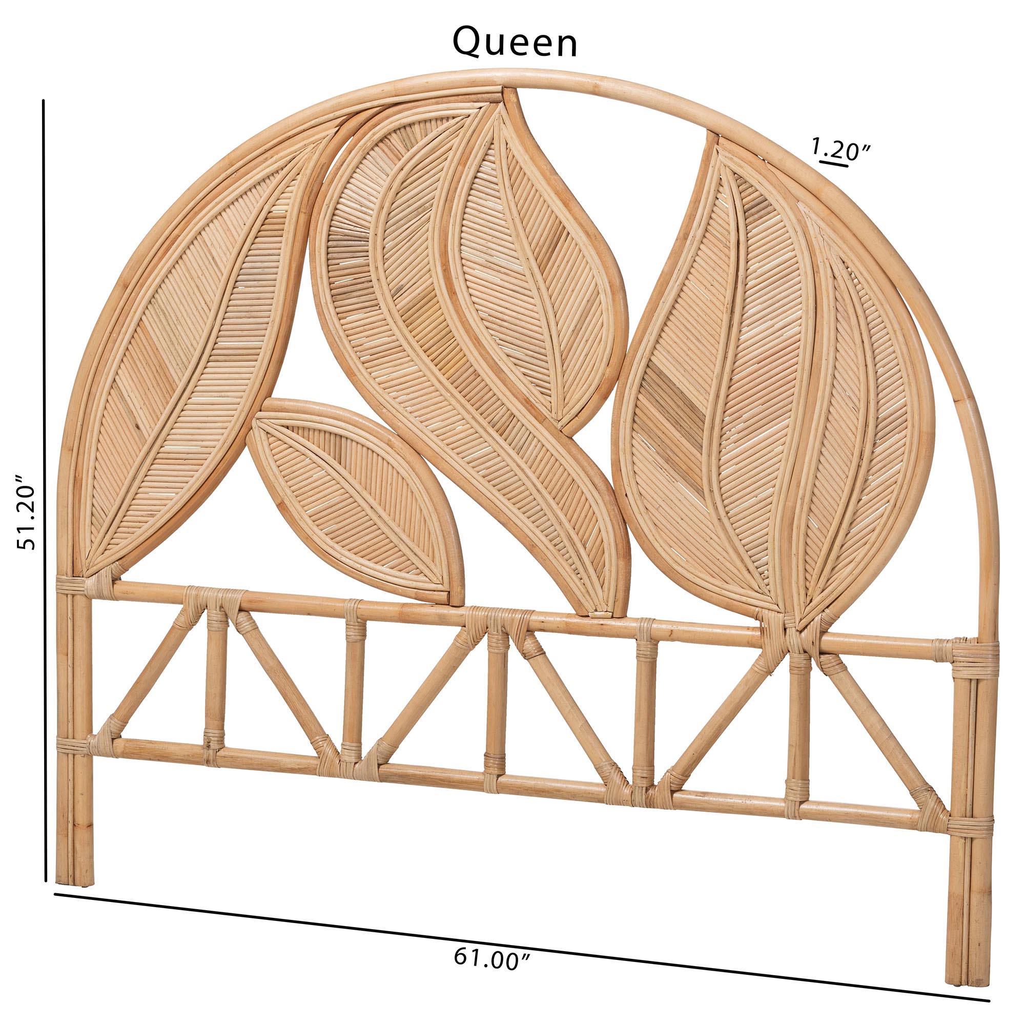 bali & pari Lifen Natural Rattan Standalone Headboard - Handcrafted Panel Headboard with Leaf Motif, Queen