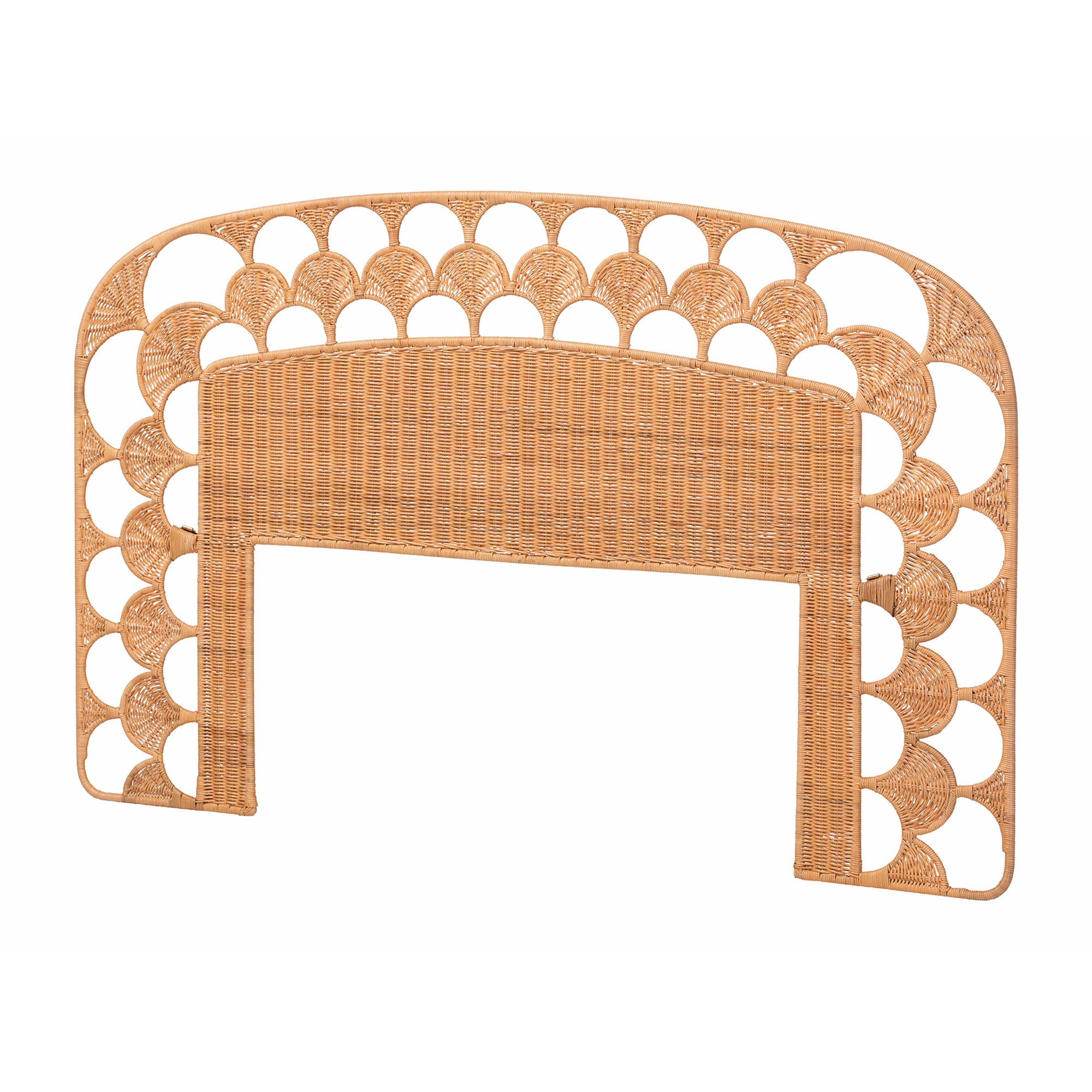bali & pari Felician Natural Rattan Standalone Headboard - Handwoven Wicker Panel Headboard with Scalloped Fan Motif, Queen