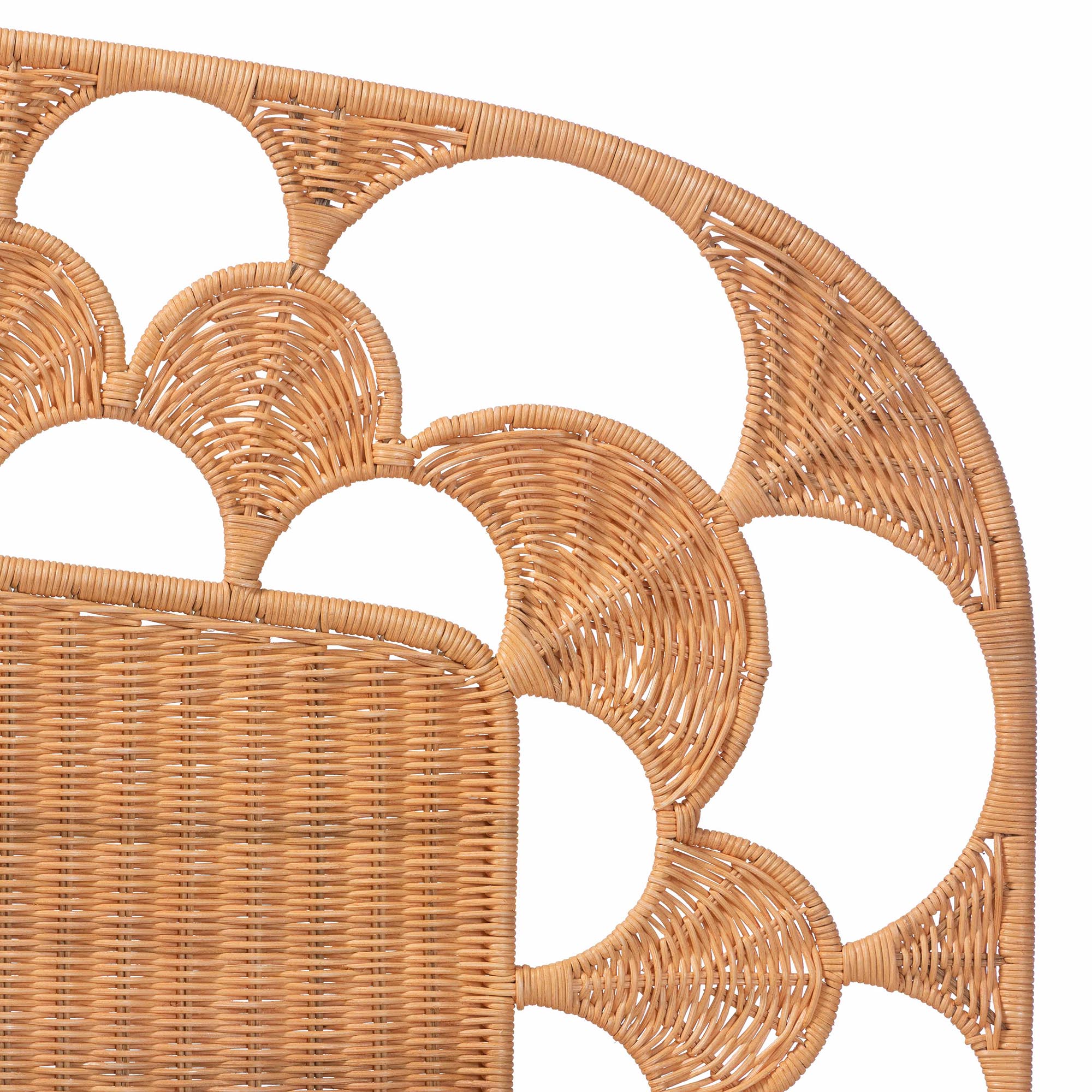 bali & pari Felician Natural Rattan Standalone Headboard - Handwoven Wicker Panel Headboard with Scalloped Fan Motif, King