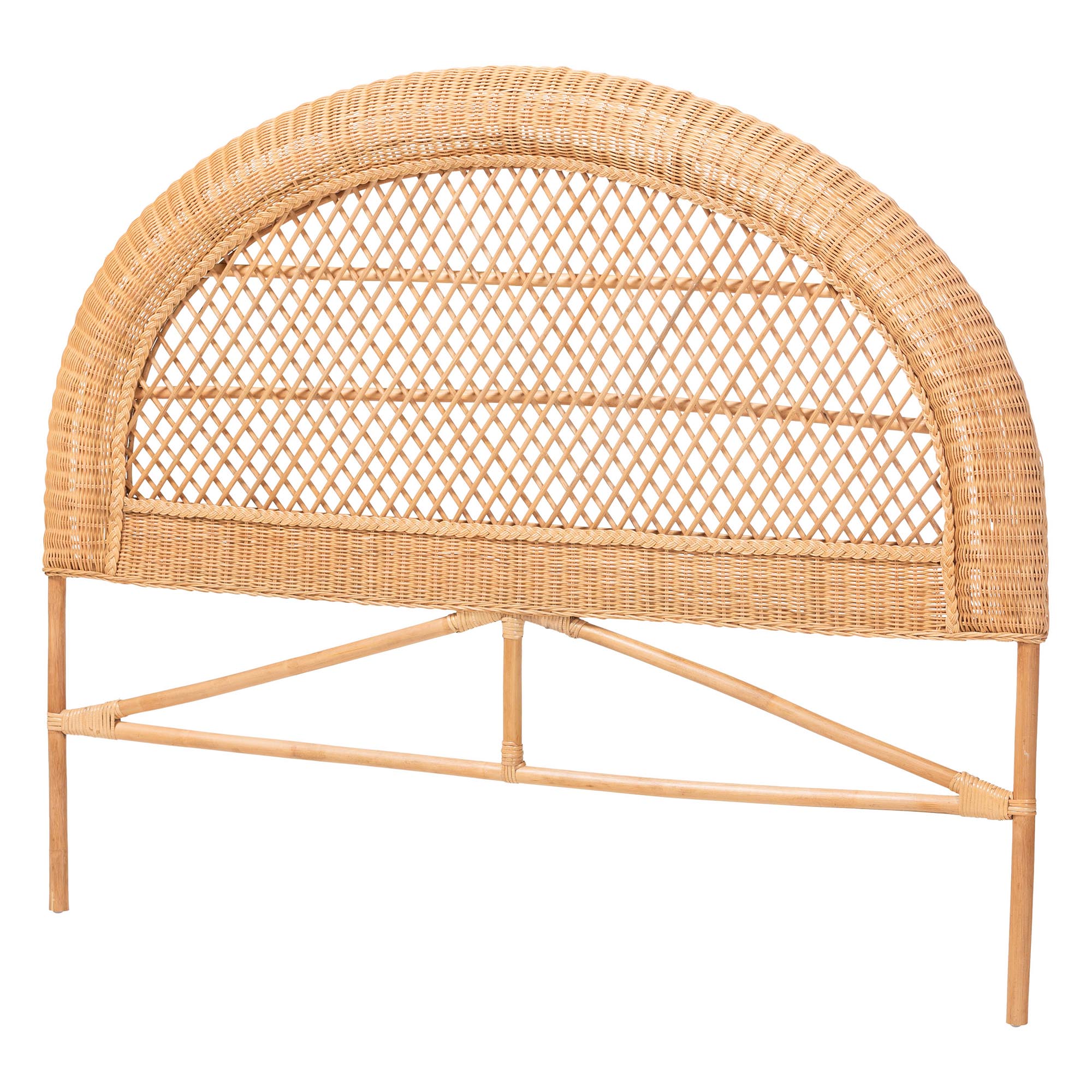 bali & pari Harini Natural Rattan Standalone Headboard - Handwoven Wicker Panel Headboard with Lattice Panel, Queen