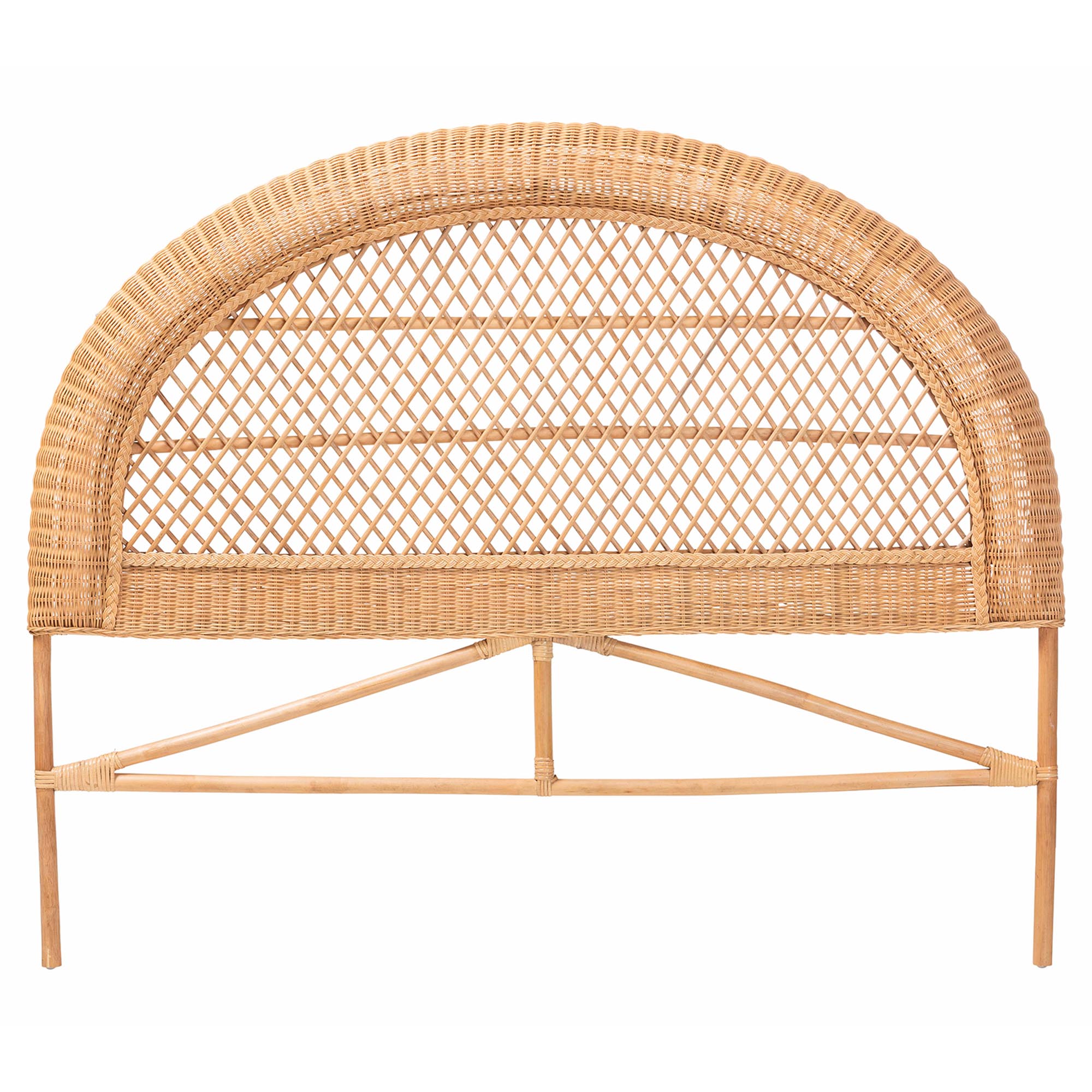 bali & pari Harini Natural Rattan Standalone Headboard - Handwoven Wicker Panel Headboard with Lattice Panel, King