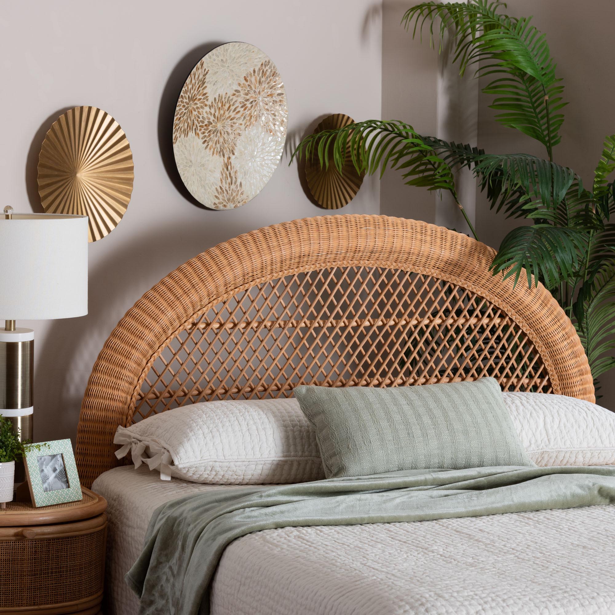 bali & pari Harini Natural Rattan Standalone Headboard - Handwoven Wicker Panel Headboard with Lattice Panel, King