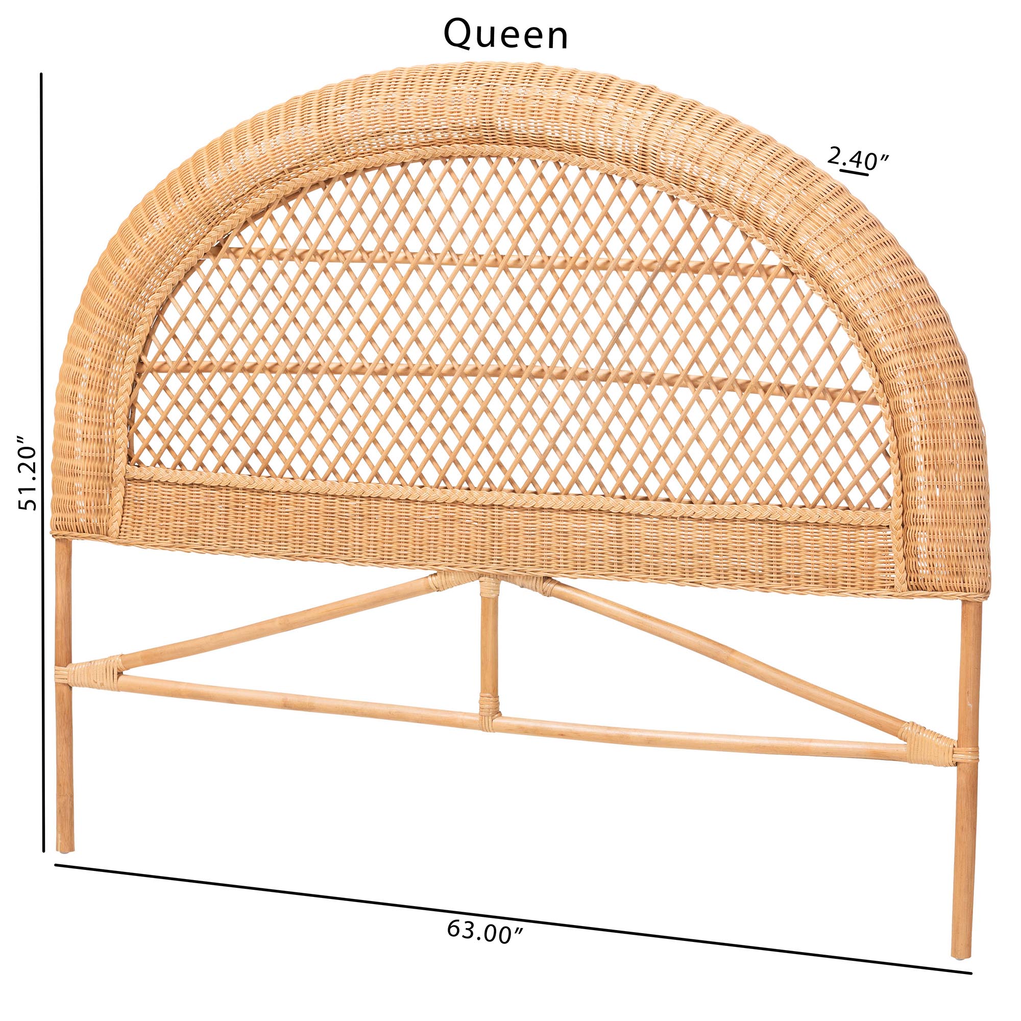 bali & pari Harini Natural Rattan Standalone Headboard - Handwoven Wicker Panel Headboard with Lattice Panel, Queen