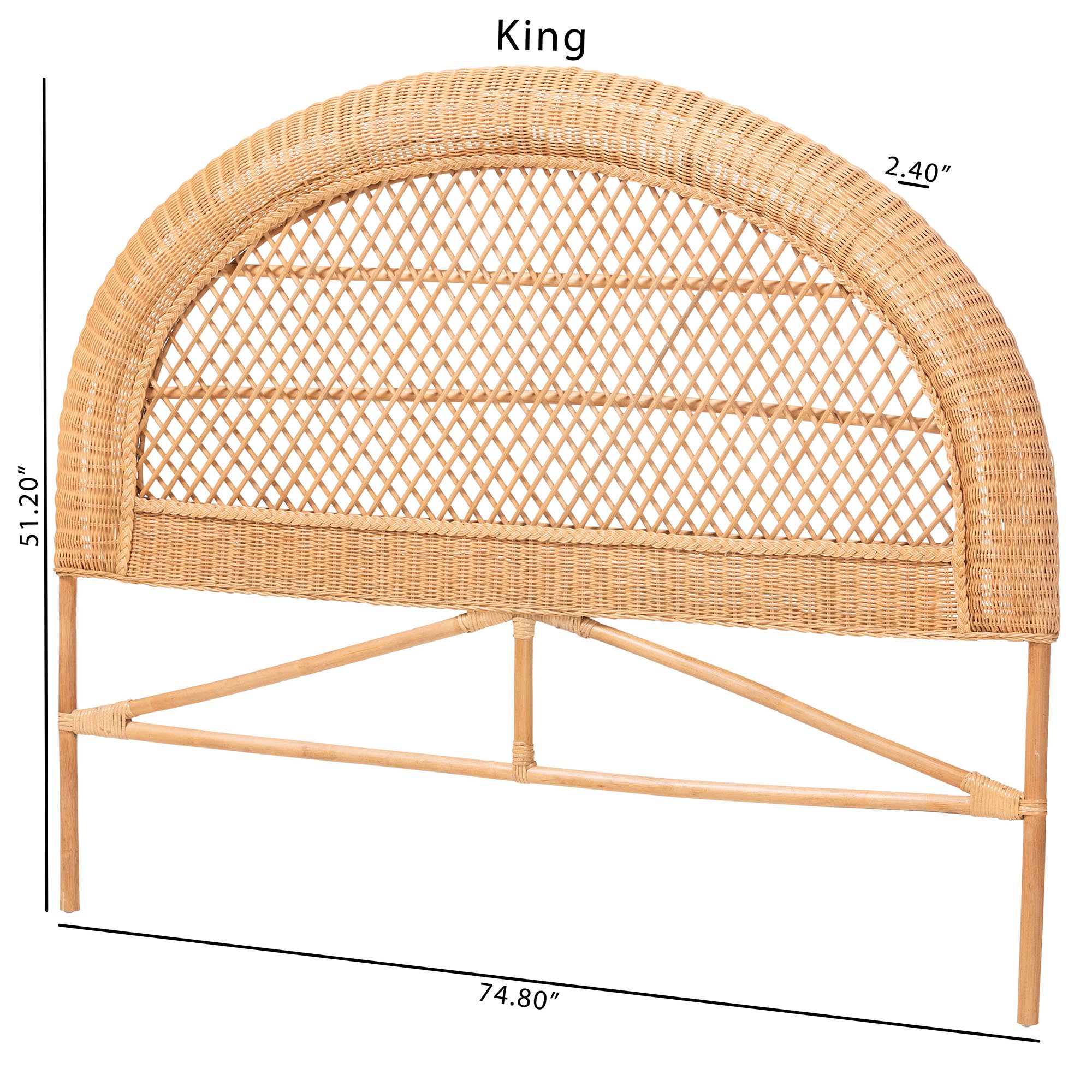 bali & pari Harini Natural Rattan Standalone Headboard - Handwoven Wicker Panel Headboard with Lattice Panel, Queen