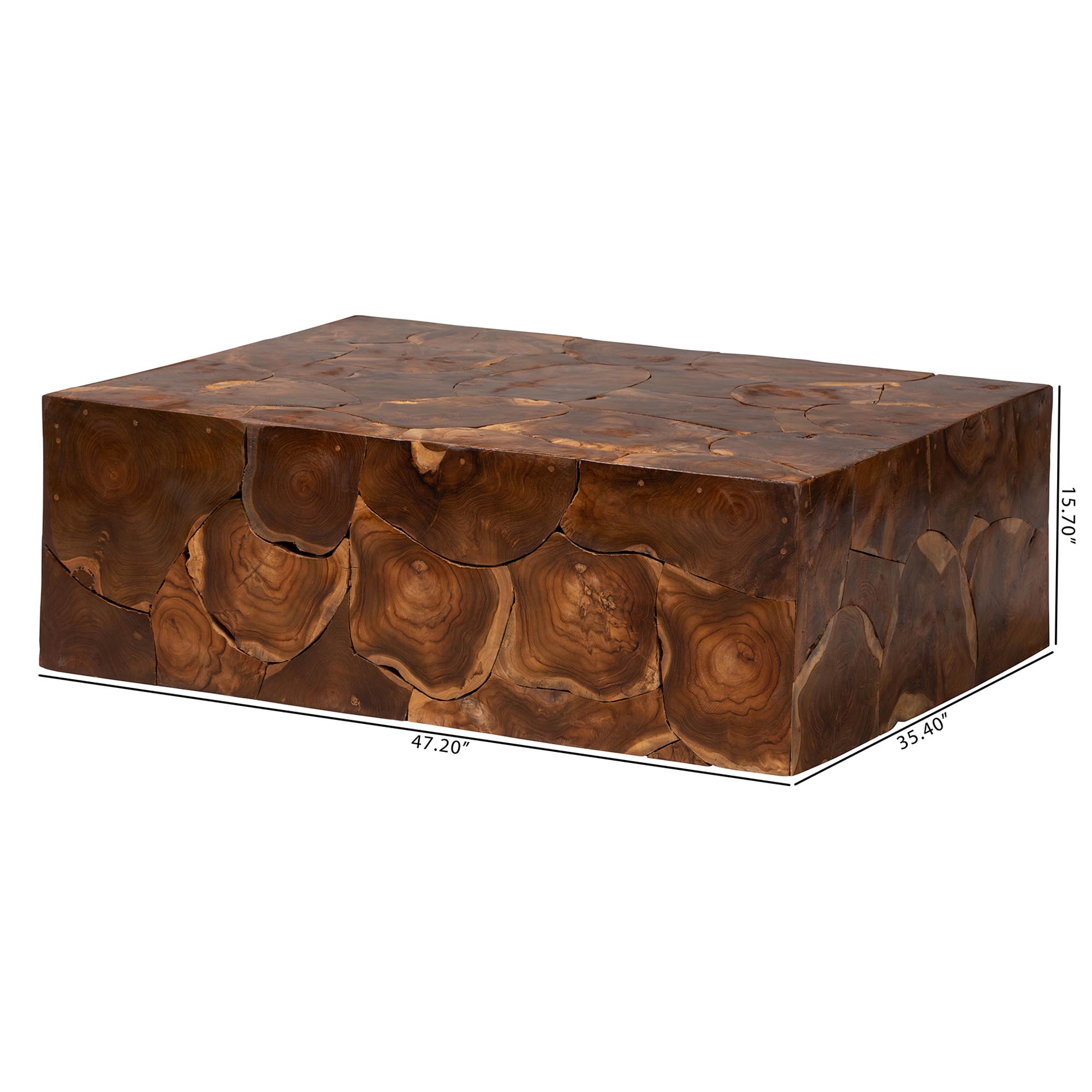 bali & pari Eldora Teak Wood Coffee Table - Handcrafted Live-Edge Accent Table, Low Profile Design for Living Room