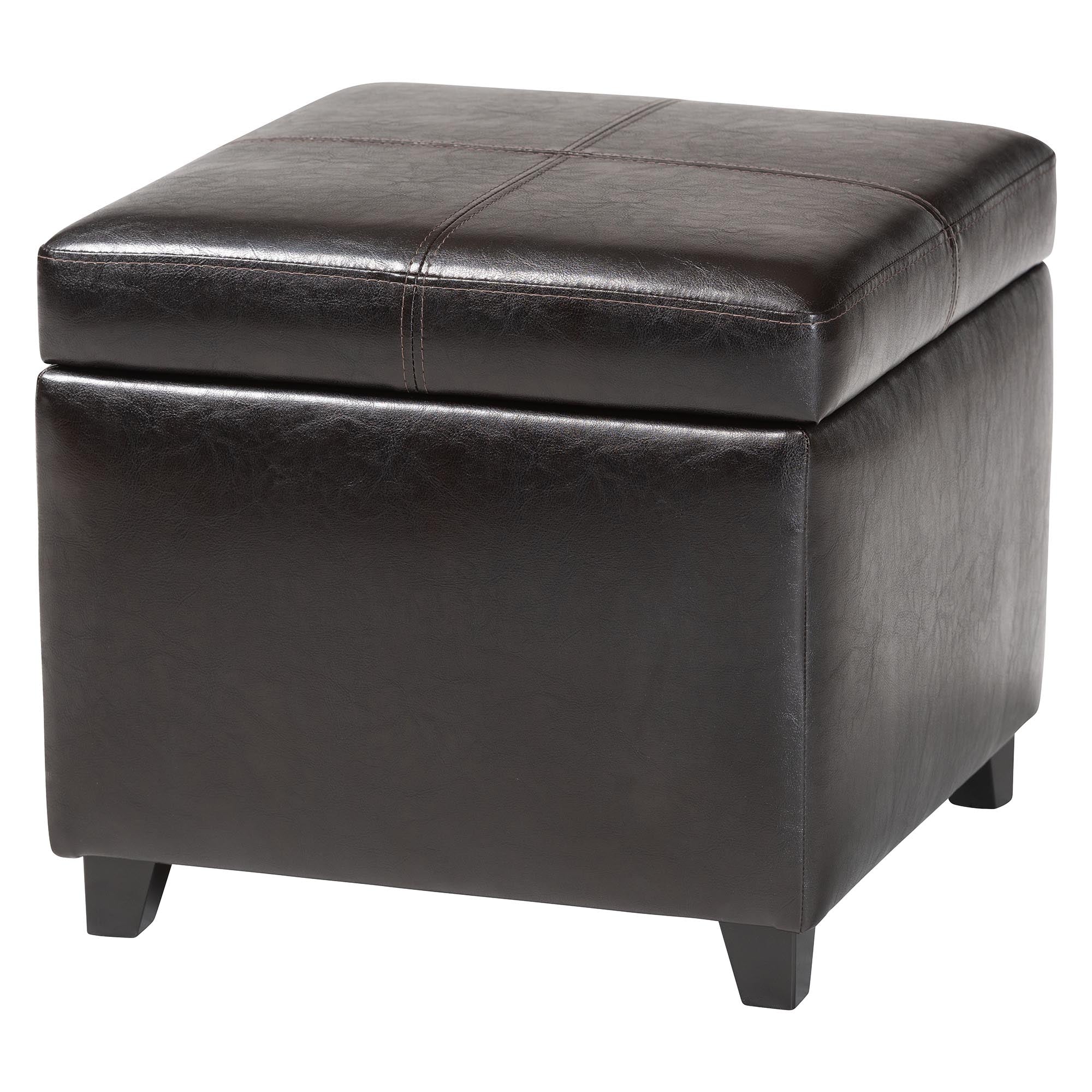Baxton Studio Dark Brown Full Leather Storage Cube Ottoman