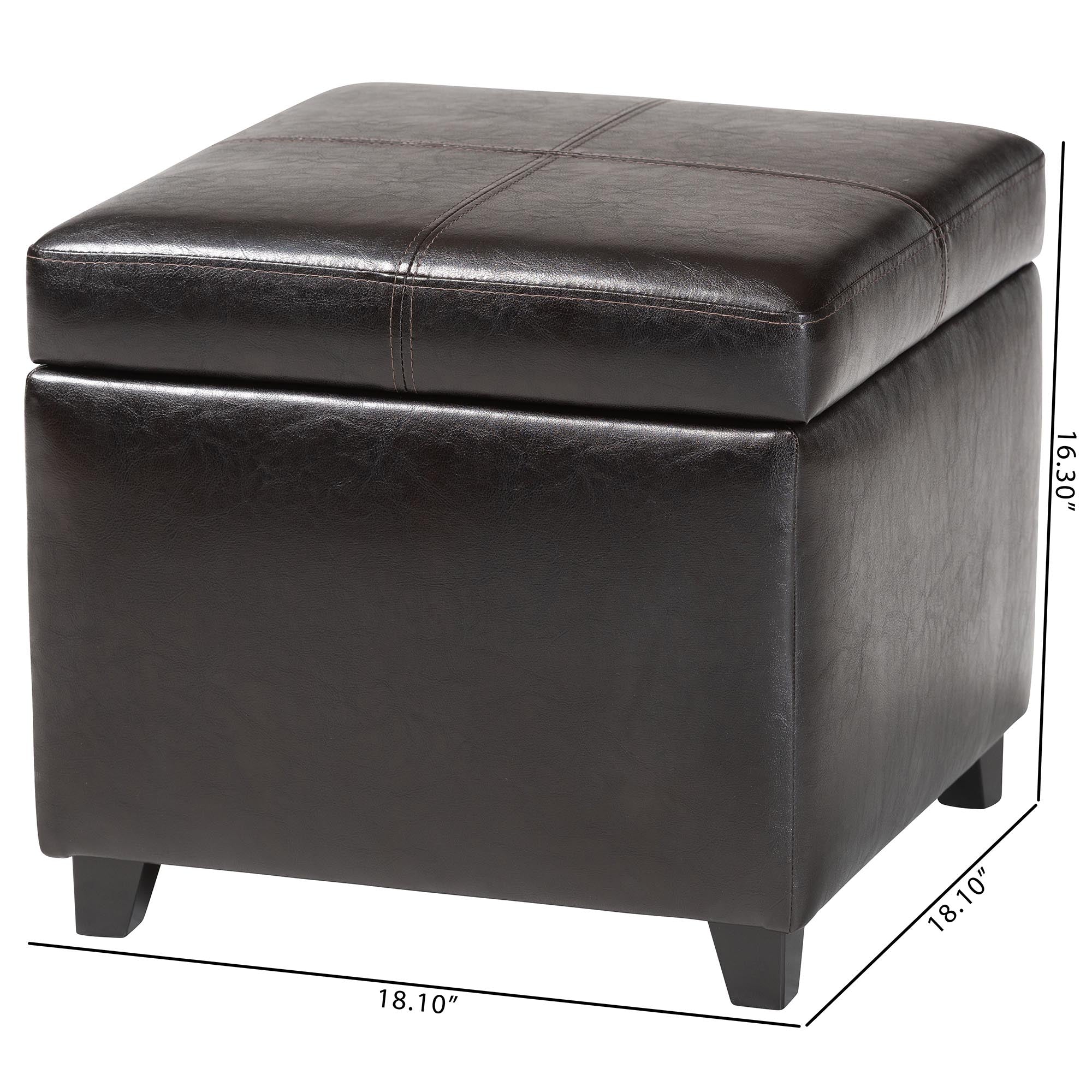 Baxton Studio Dark Brown Full Leather Storage Cube Ottoman