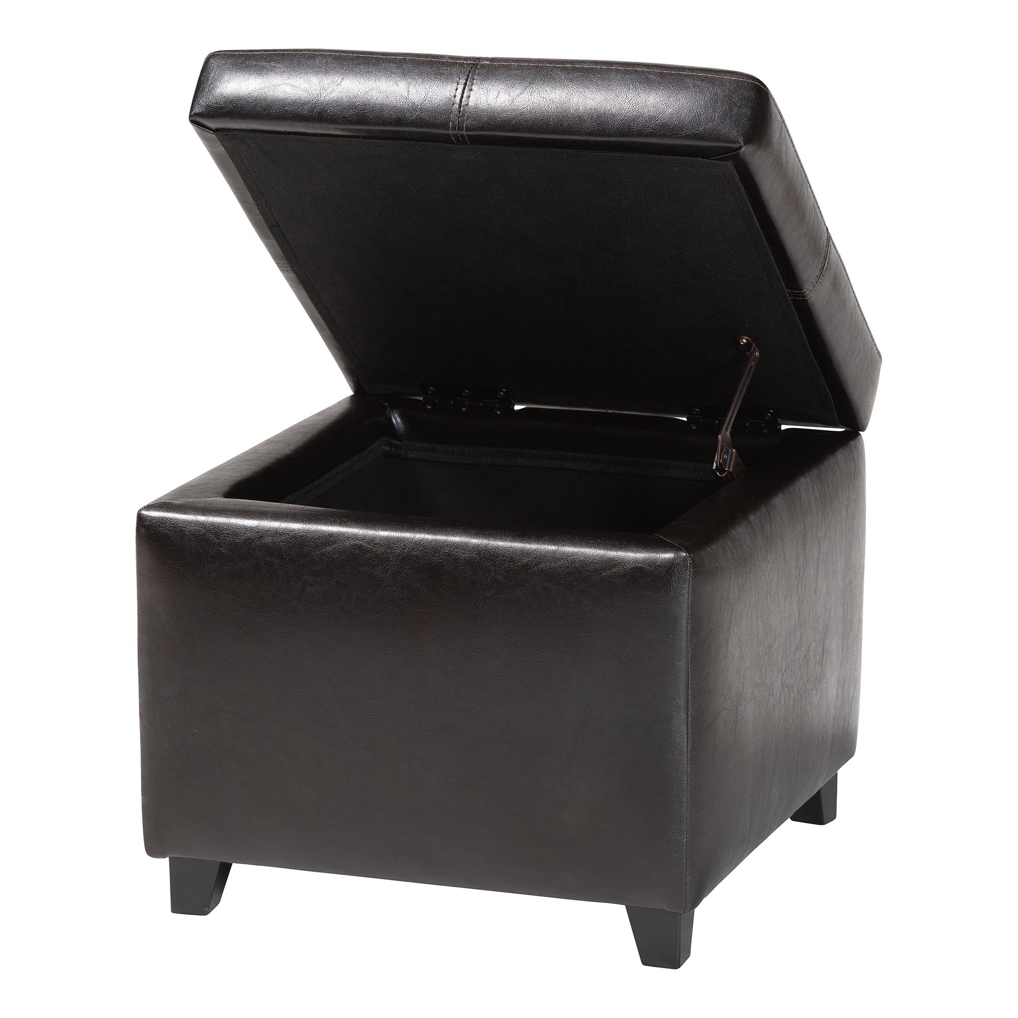Baxton Studio Dark Brown Full Leather Storage Cube Ottoman