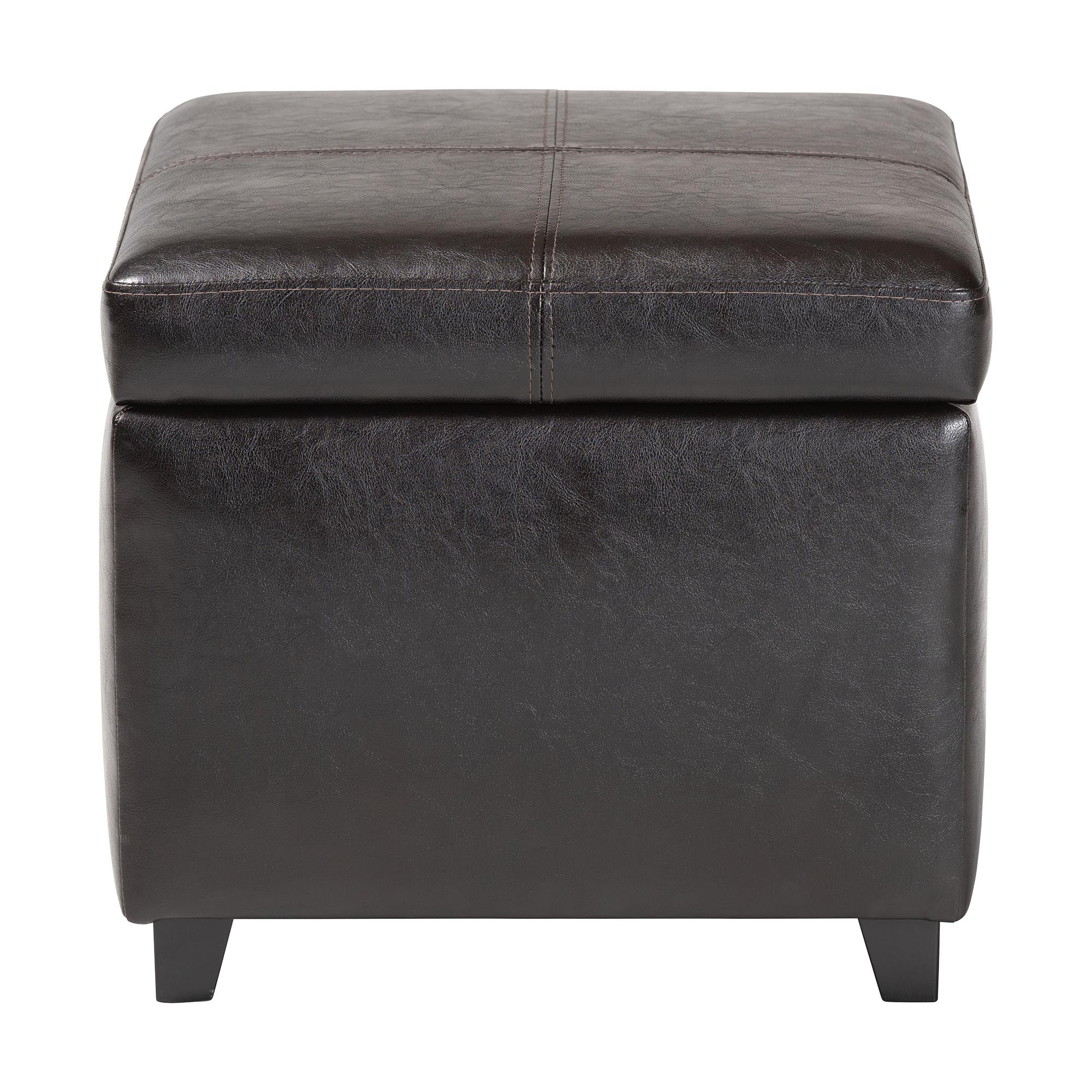 Baxton Studio Dark Brown Full Leather Storage Cube Ottoman
