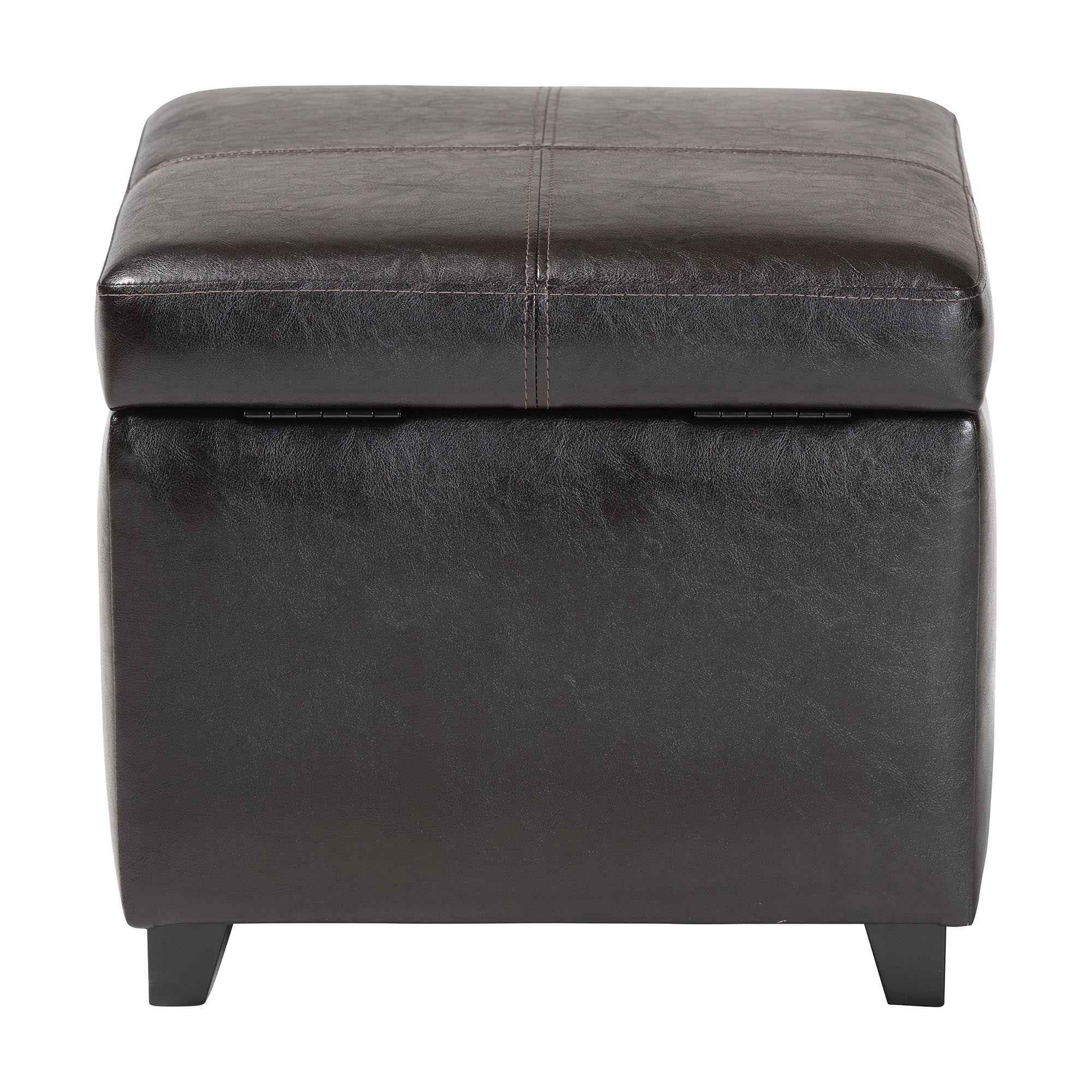 Baxton Studio Dark Brown Full Leather Storage Cube Ottoman