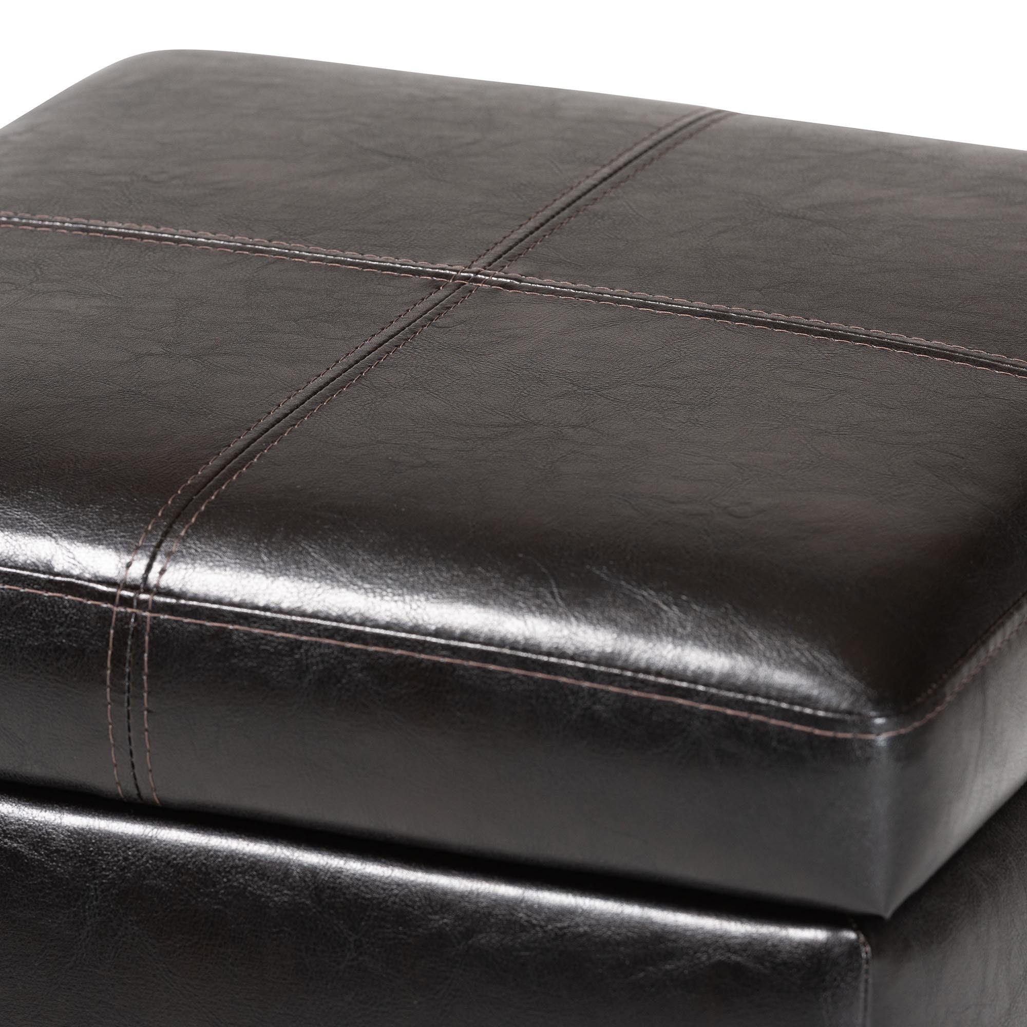 Baxton Studio Dark Brown Full Leather Storage Cube Ottoman