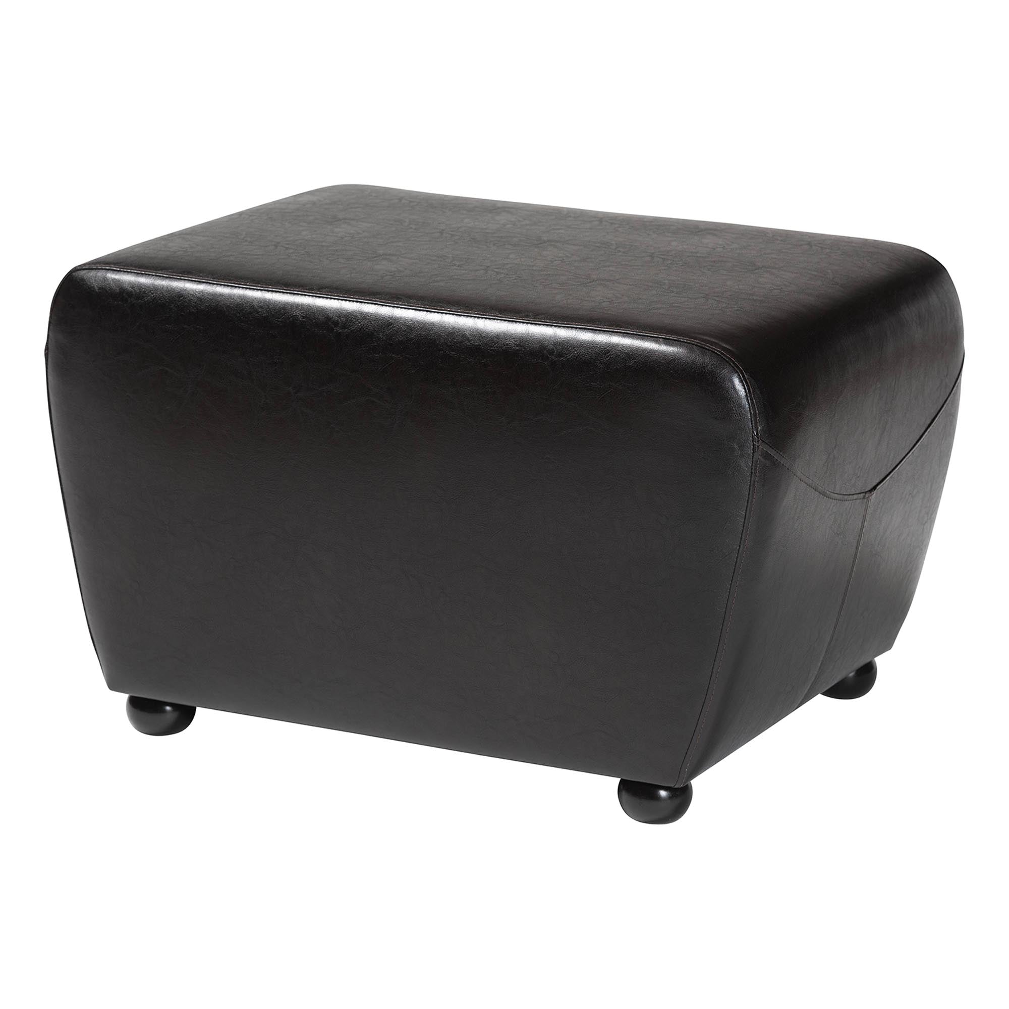 Baxton Studio Dark Brown Full Leather Ottoman with Rounded Sides