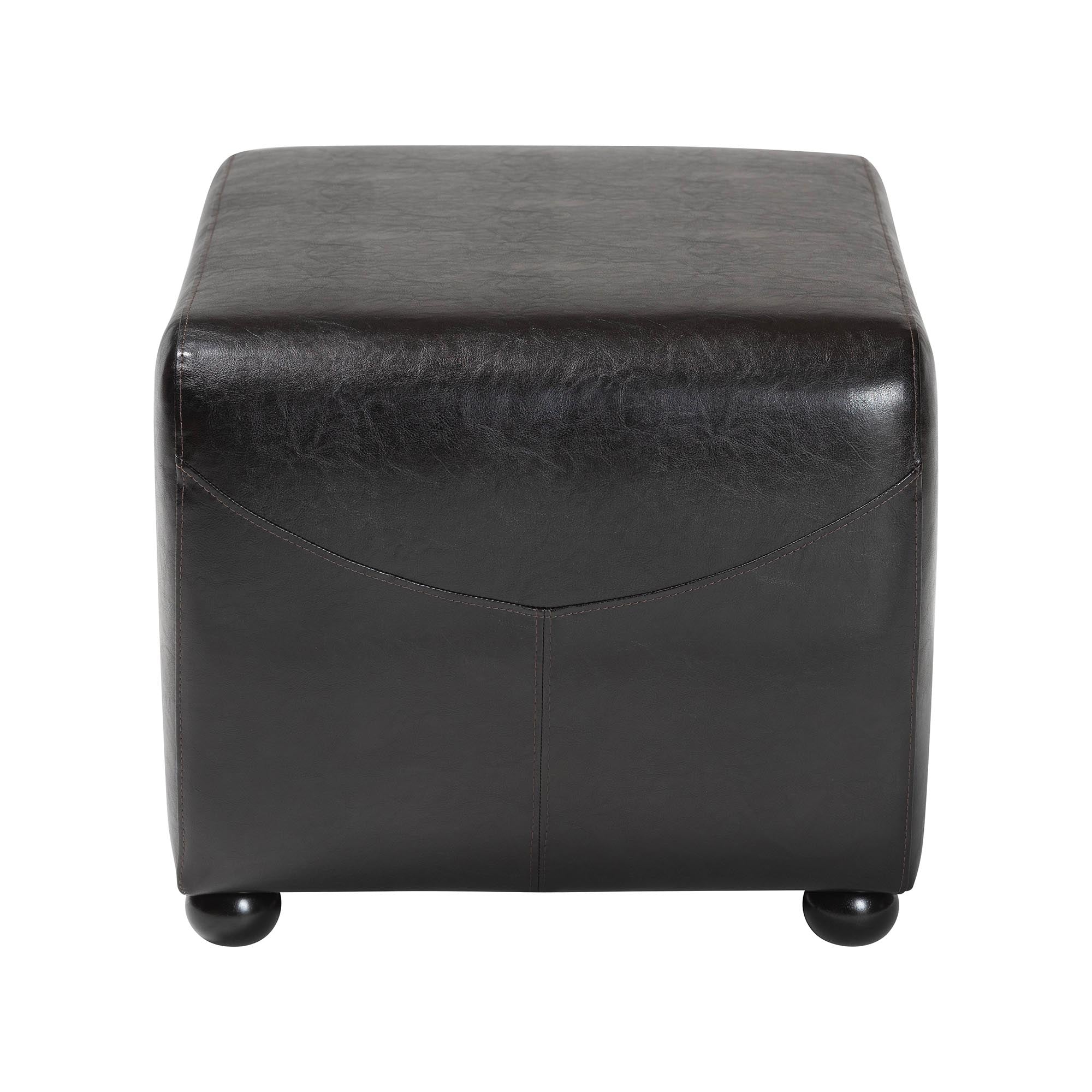 Baxton Studio Dark Brown Full Leather Ottoman with Rounded Sides
