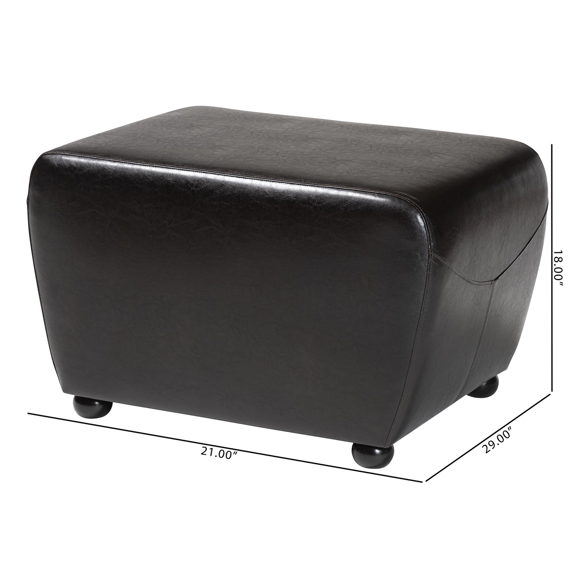 Baxton Studio Dark Brown Full Leather Ottoman with Rounded Sides