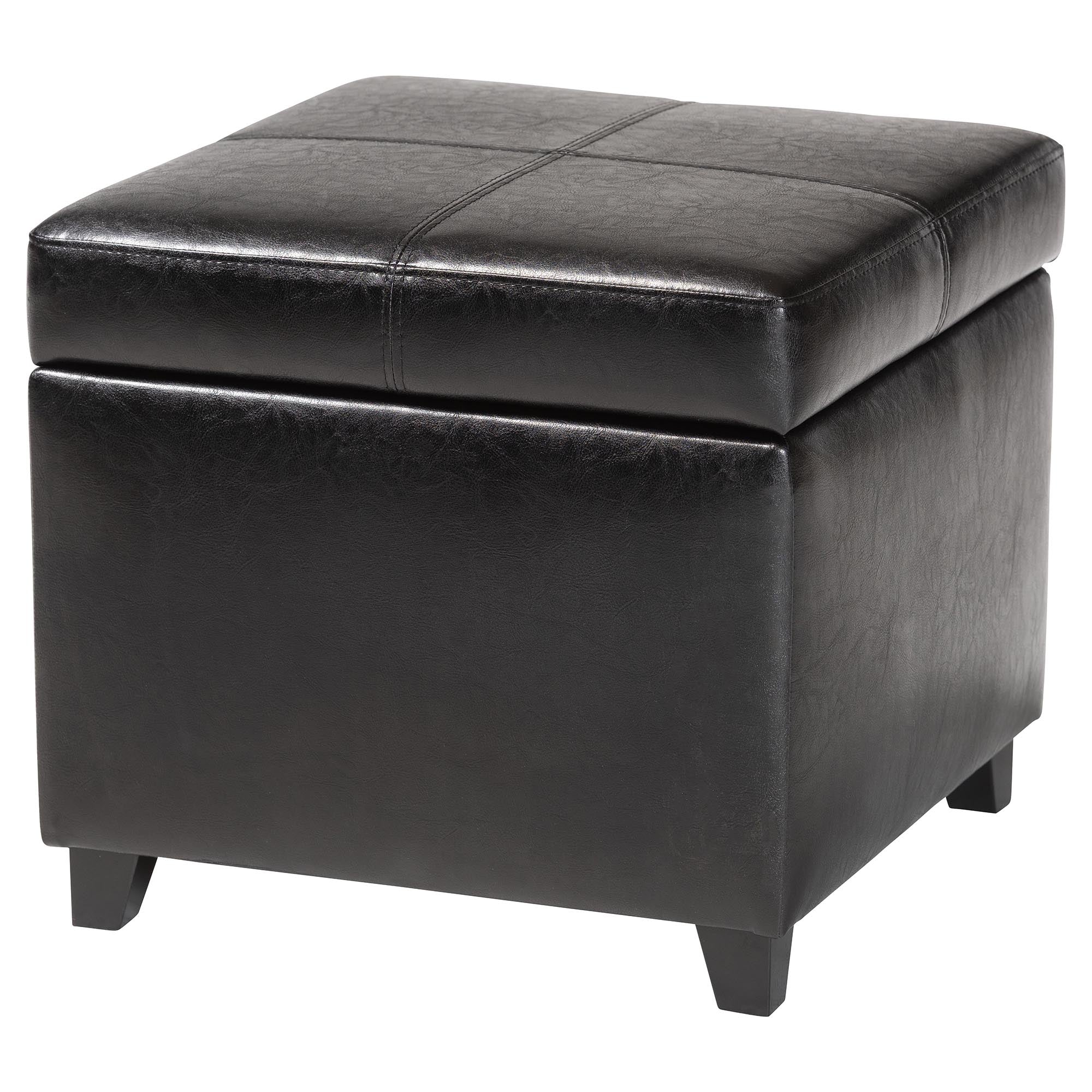 Baxton Studio Black Full Leather Storage Cube Ottoman