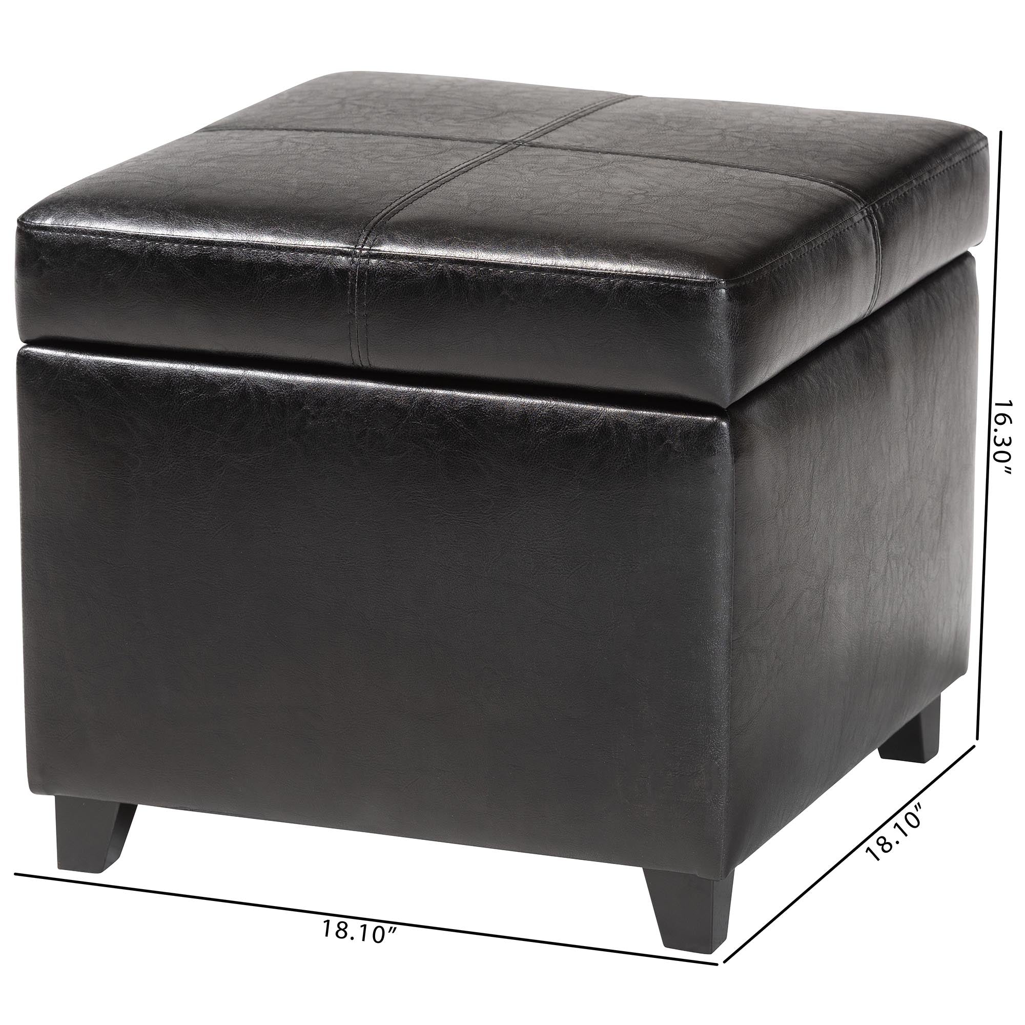 Baxton Studio Black Full Leather Storage Cube Ottoman