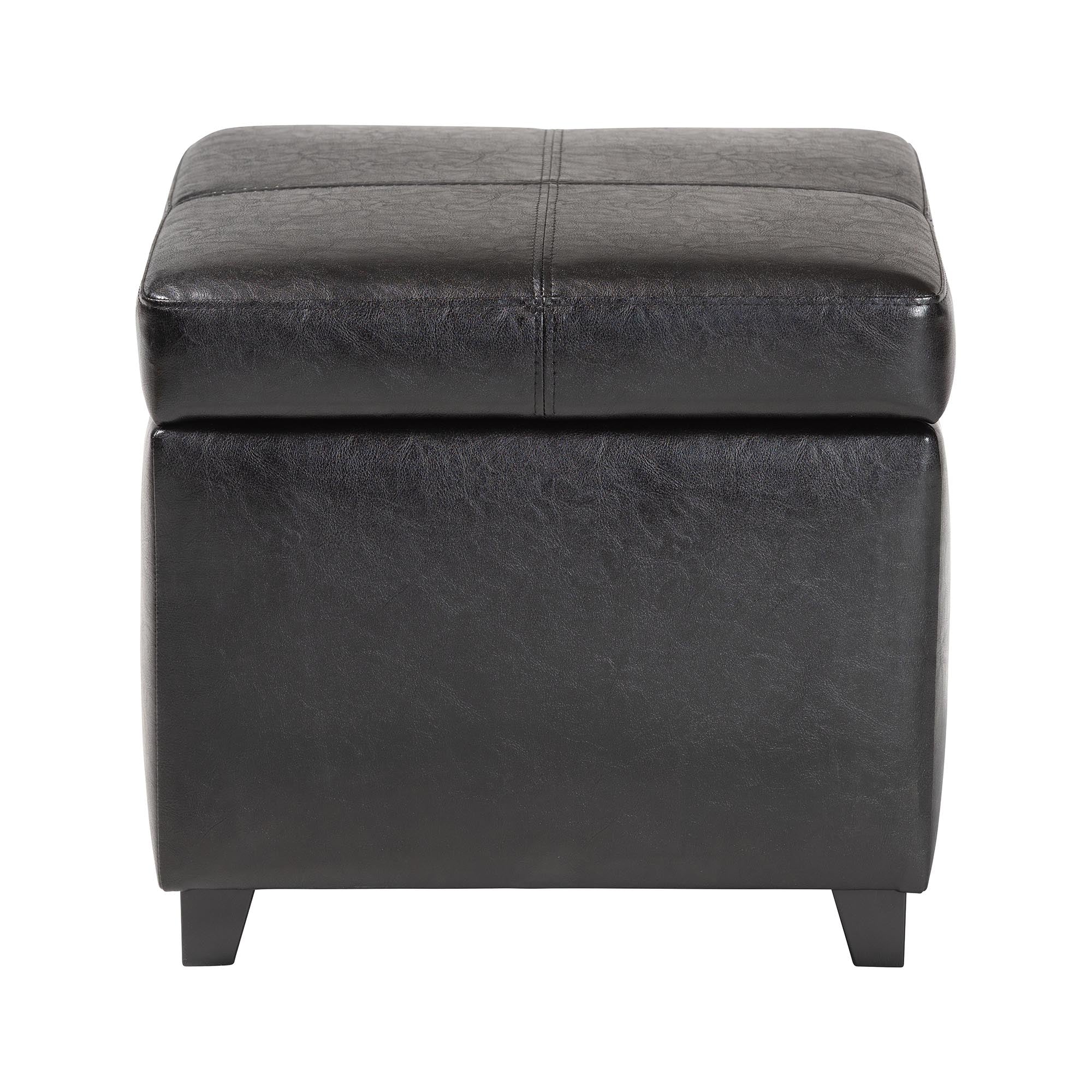 Baxton Studio Black Full Leather Storage Cube Ottoman