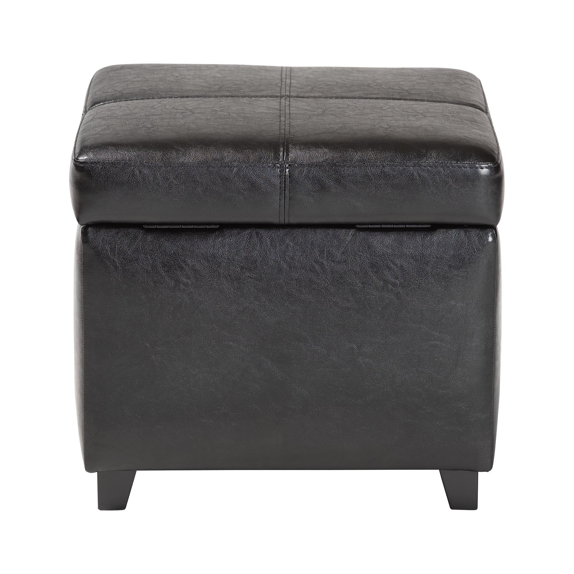 Baxton Studio Black Full Leather Storage Cube Ottoman