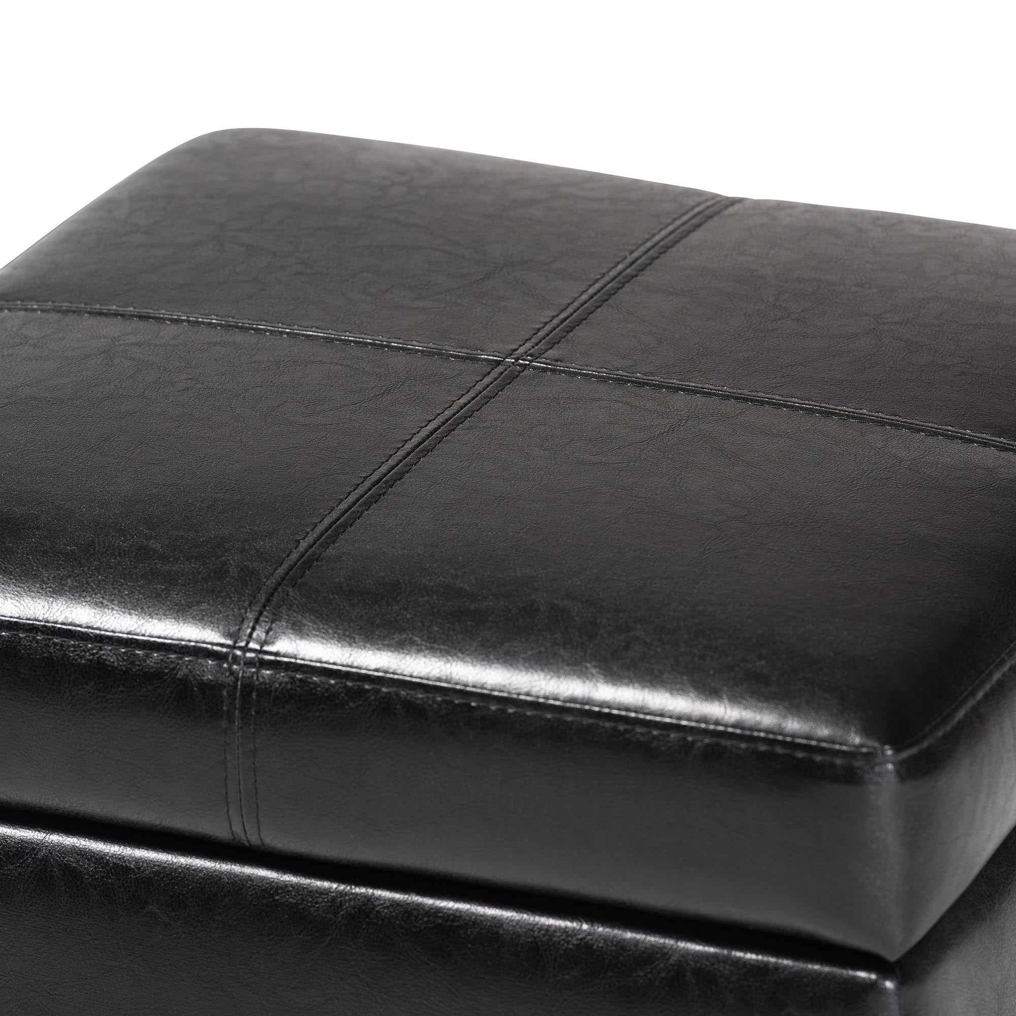 Baxton Studio Black Full Leather Storage Cube Ottoman