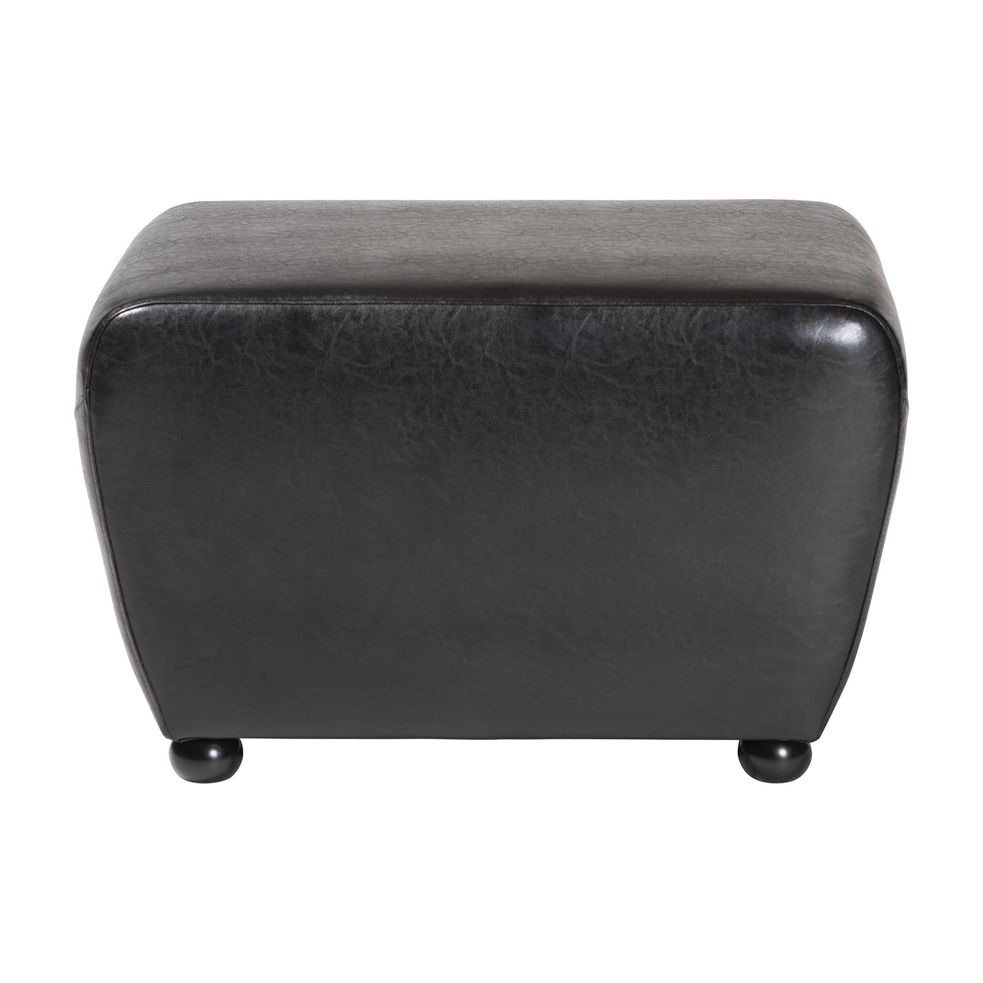 Baxton Studio Black Full Leather Ottoman with Rounded Sides