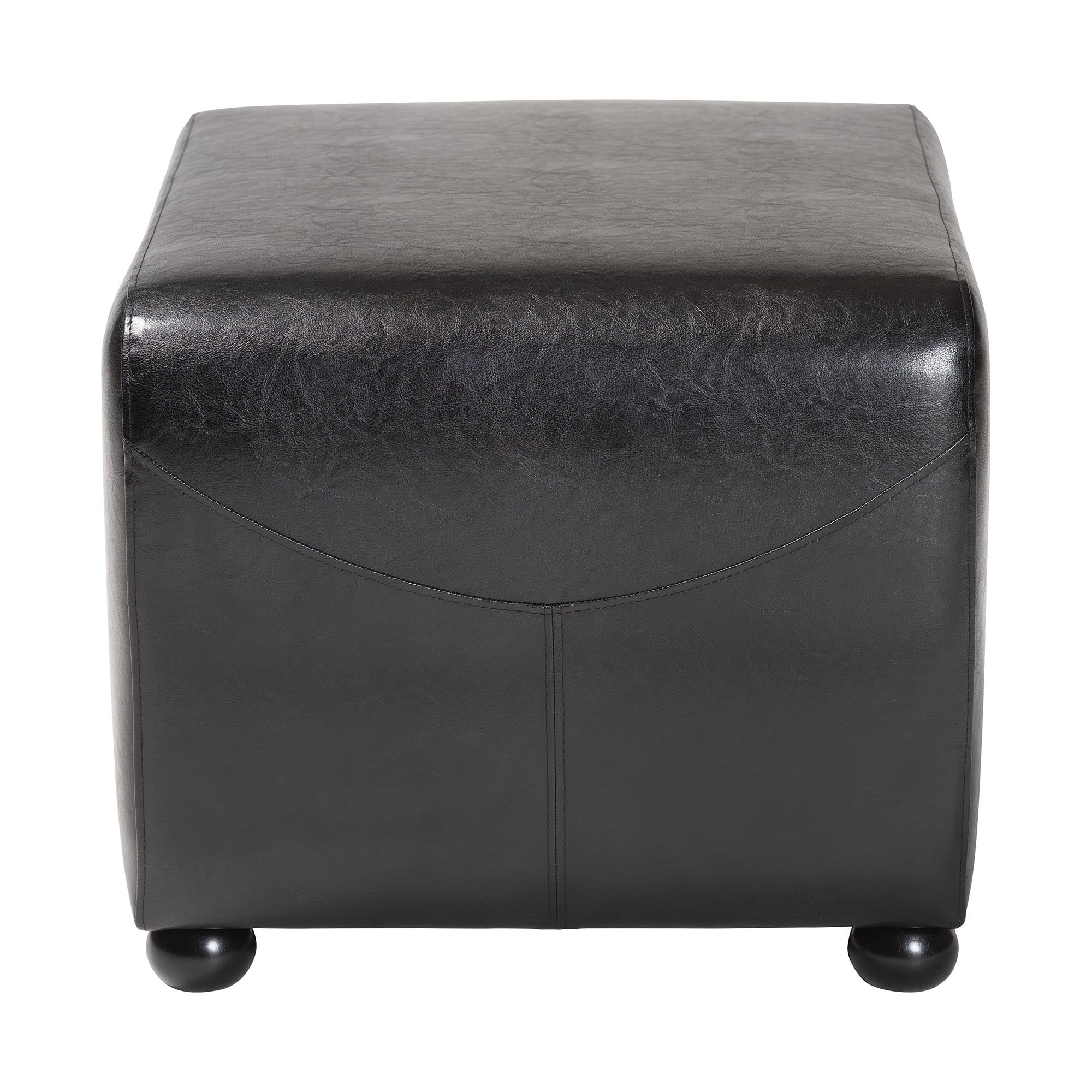 Baxton Studio Black Full Leather Ottoman with Rounded Sides