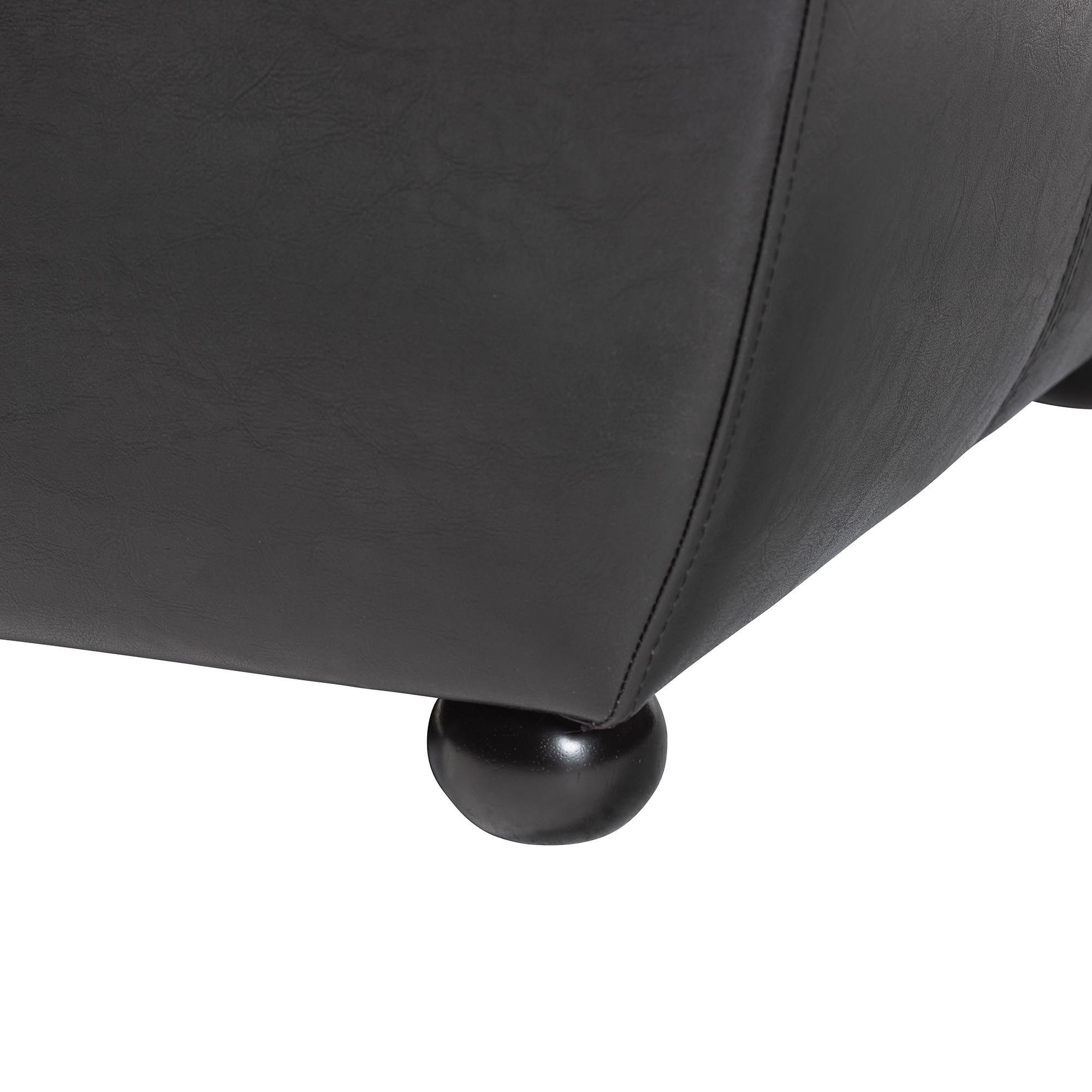 Baxton Studio Black Full Leather Ottoman with Rounded Sides