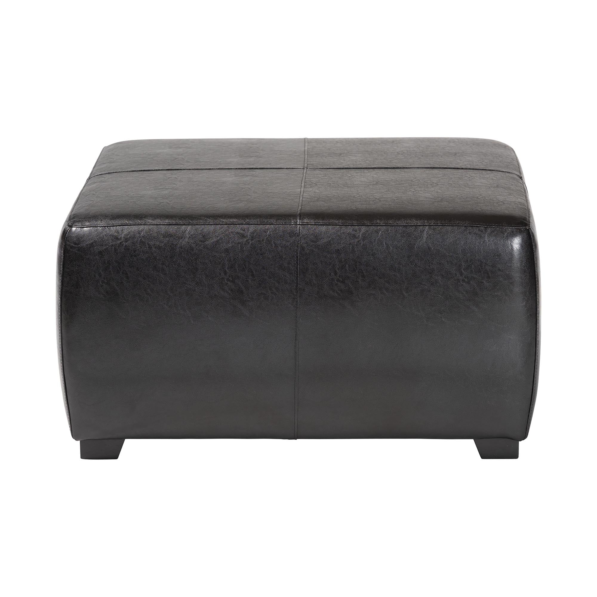 Baxton Studio Black Full Leather Square Ottoman Footstool
