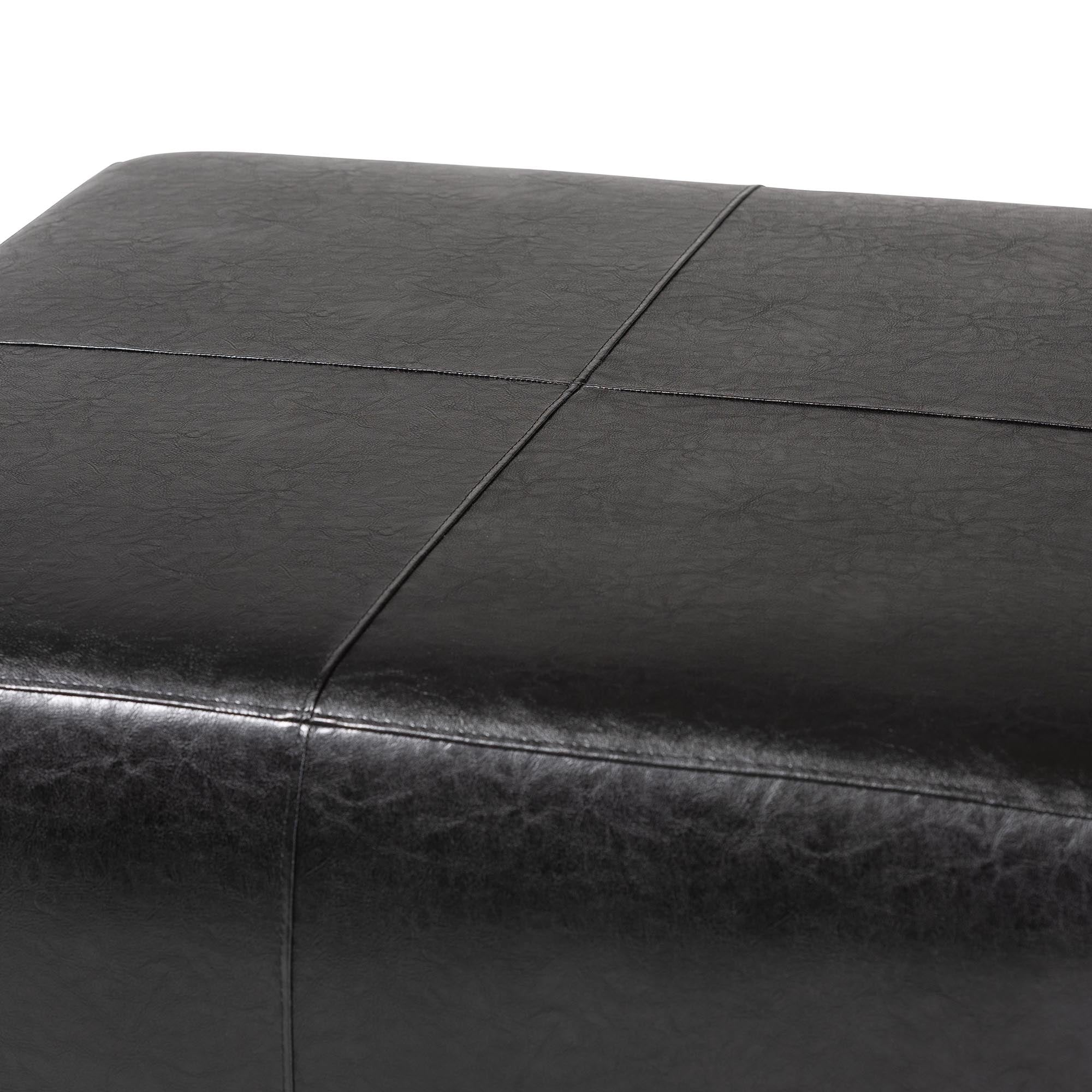 Baxton Studio Black Full Leather Square Ottoman Footstool