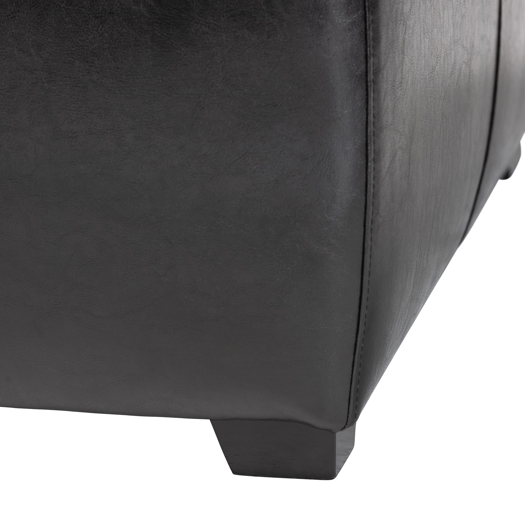 Baxton Studio Black Full Leather Square Ottoman Footstool
