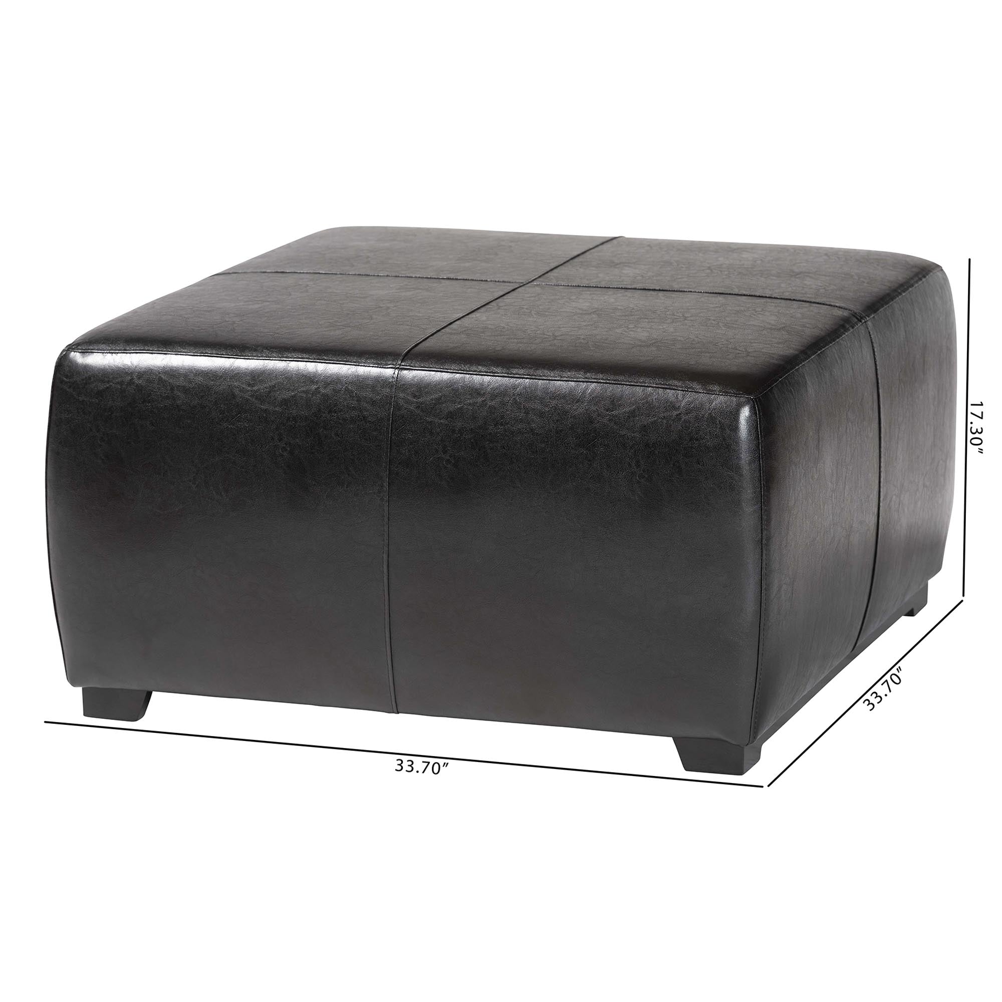 Baxton Studio Black Full Leather Square Ottoman Footstool