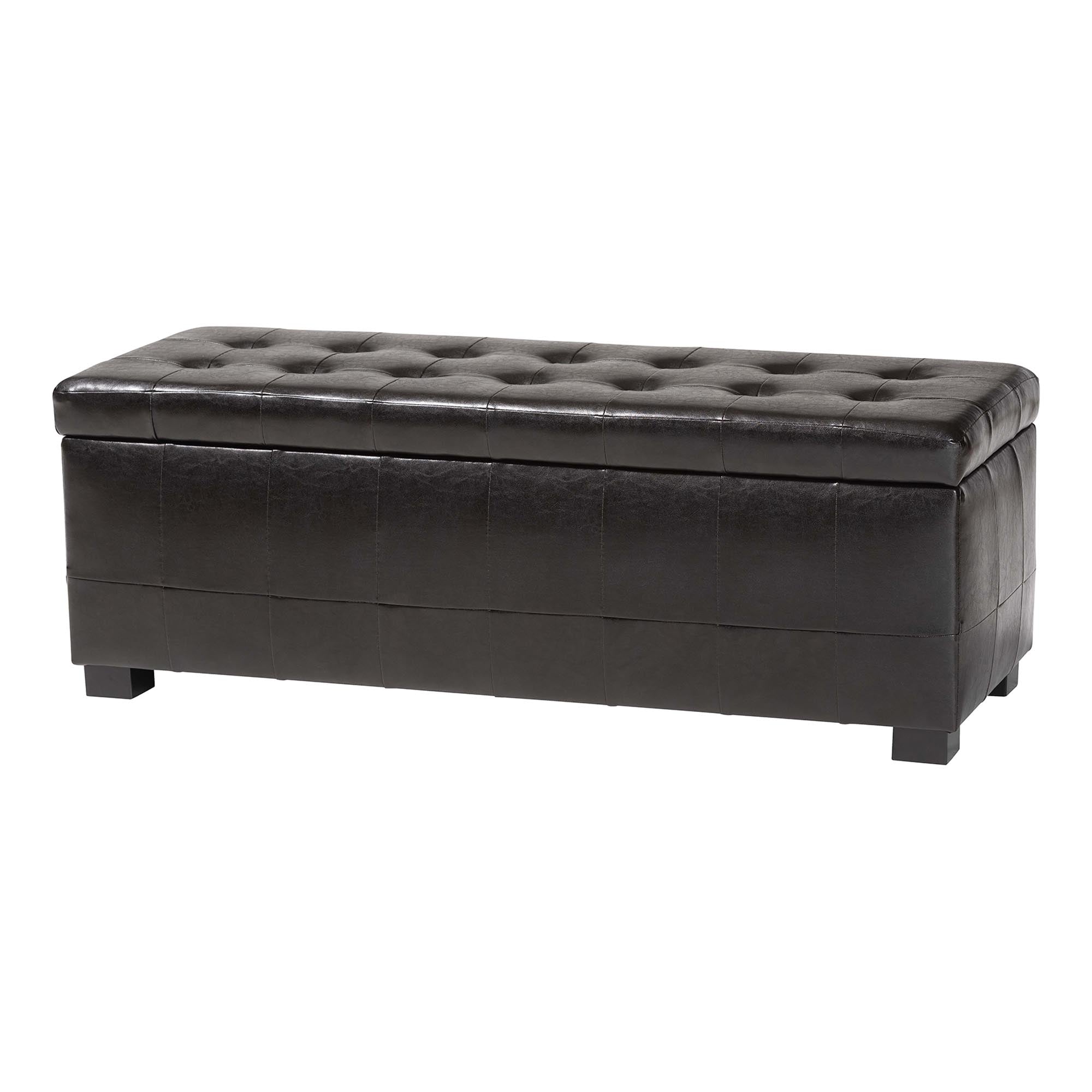 Baxton Studio Dark Brown Full Leather Storage Bench Ottoman with Dimples