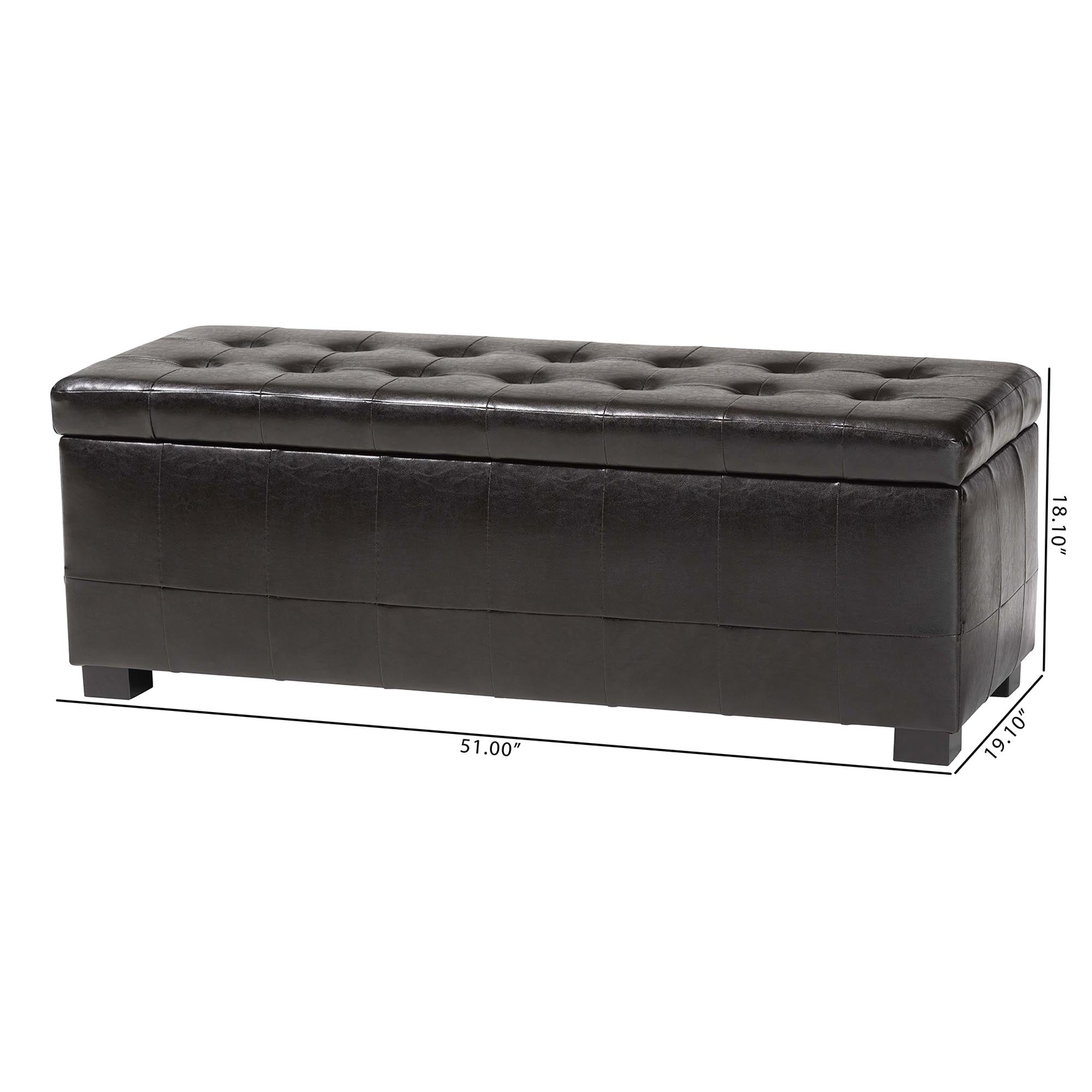 Baxton Studio Dark Brown Full Leather Storage Bench Ottoman with Dimples