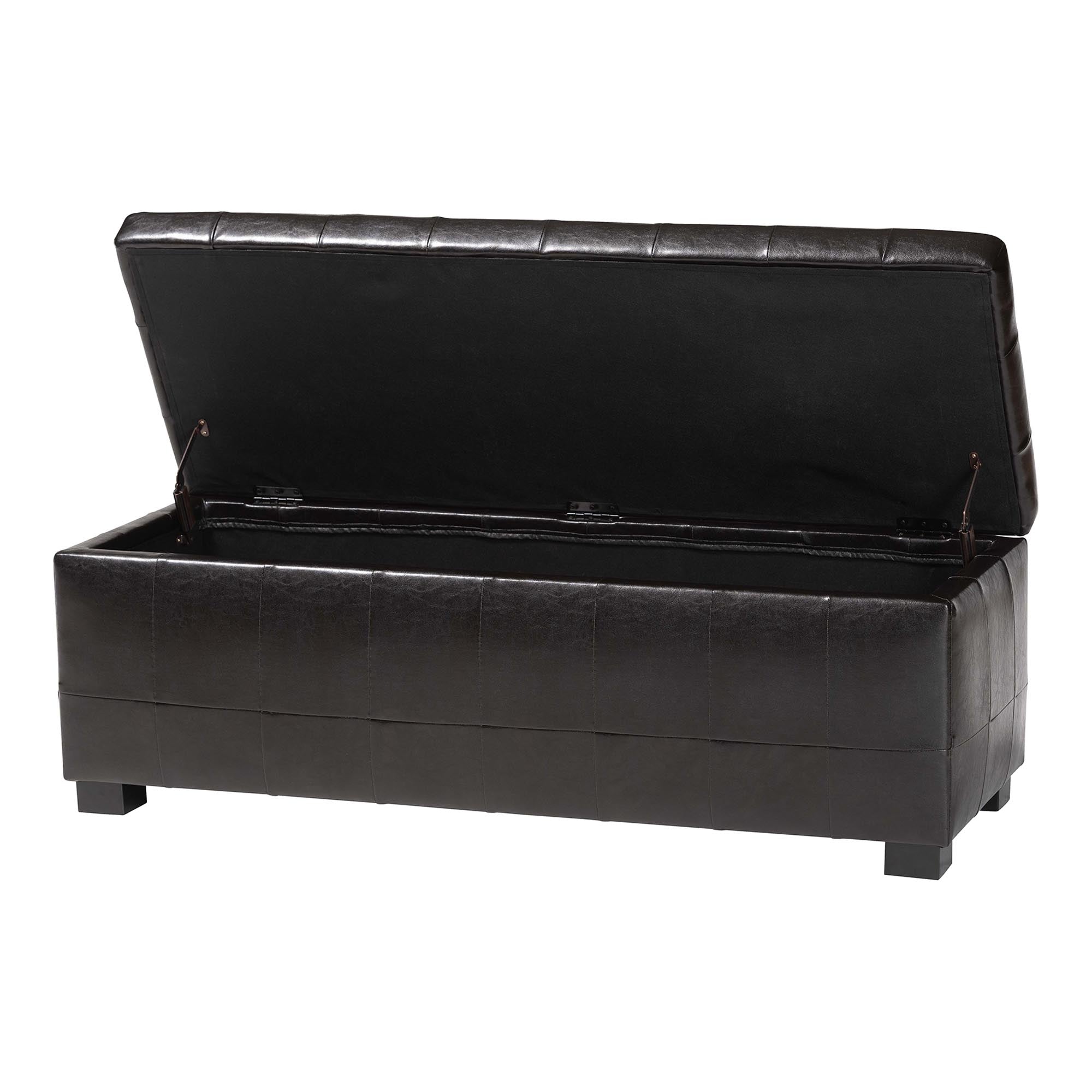 Baxton Studio Dark Brown Full Leather Storage Bench Ottoman with Dimples