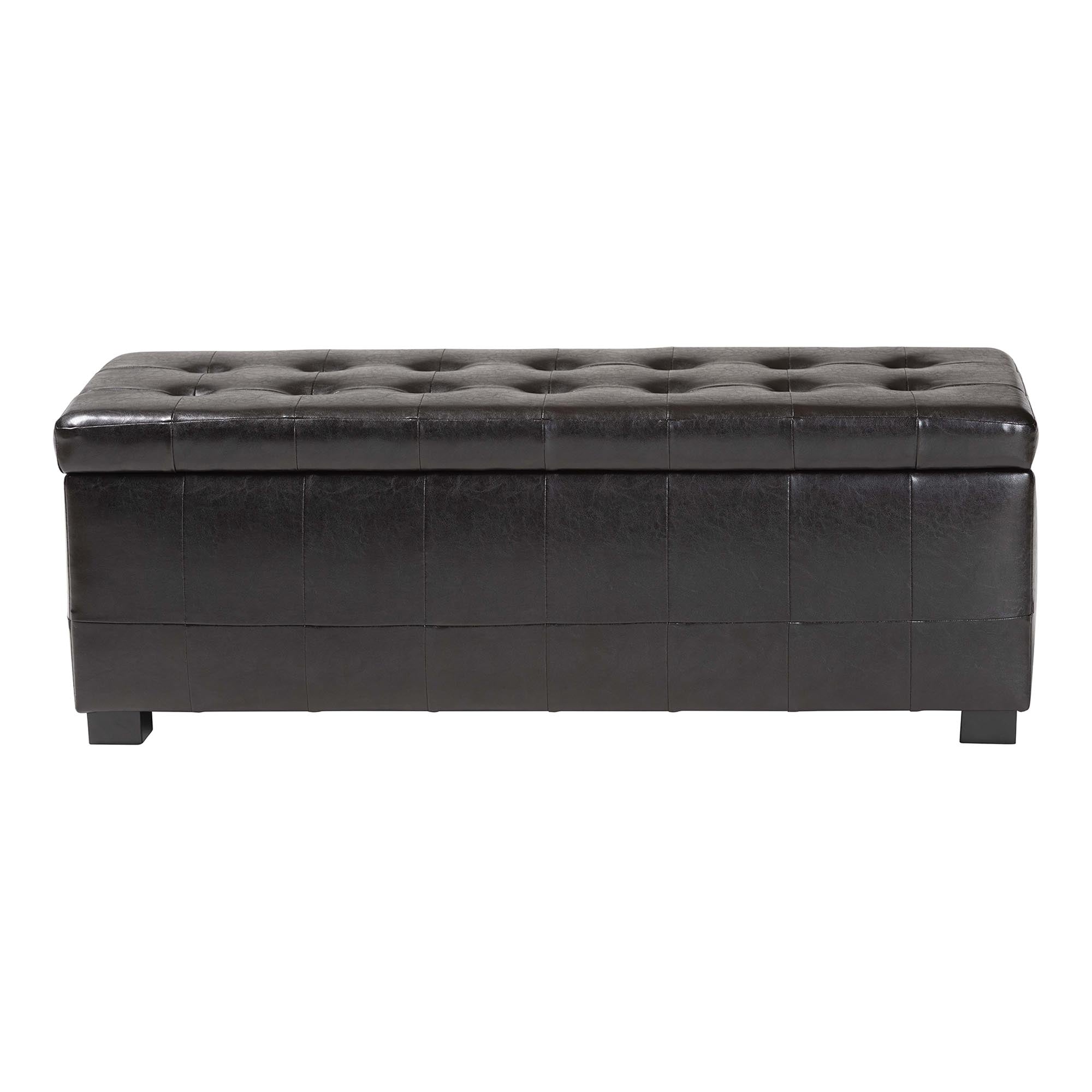 Baxton Studio Dark Brown Full Leather Storage Bench Ottoman with Dimples