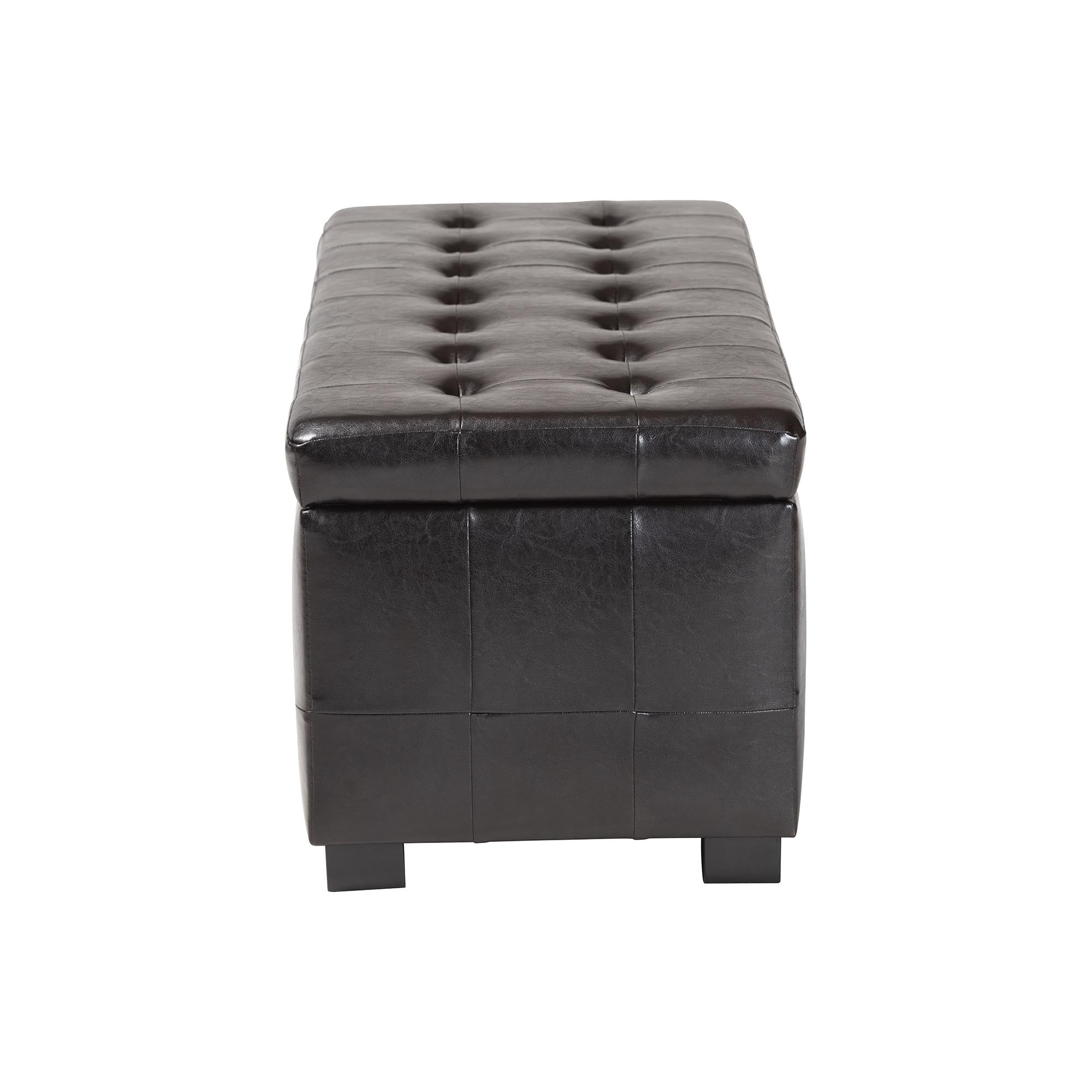 Baxton Studio Dark Brown Full Leather Storage Bench Ottoman with Dimples