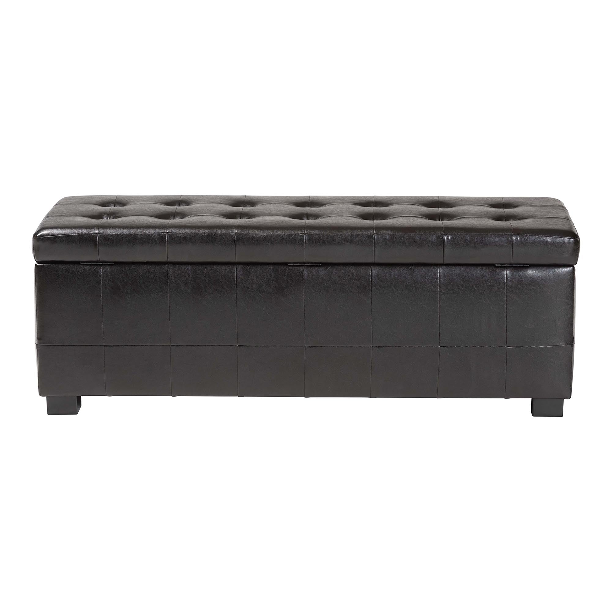 Baxton Studio Dark Brown Full Leather Storage Bench Ottoman with Dimples