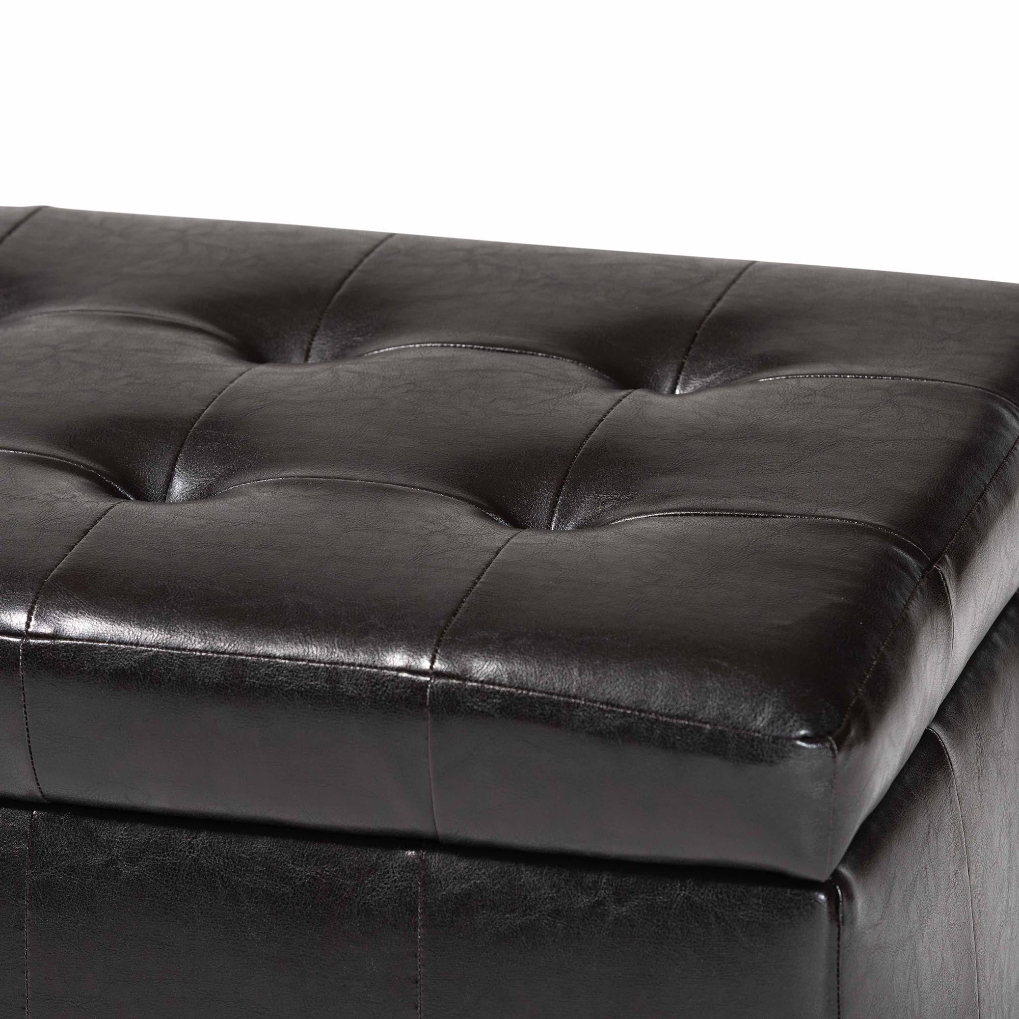 Baxton Studio Dark Brown Full Leather Storage Bench Ottoman with Dimples